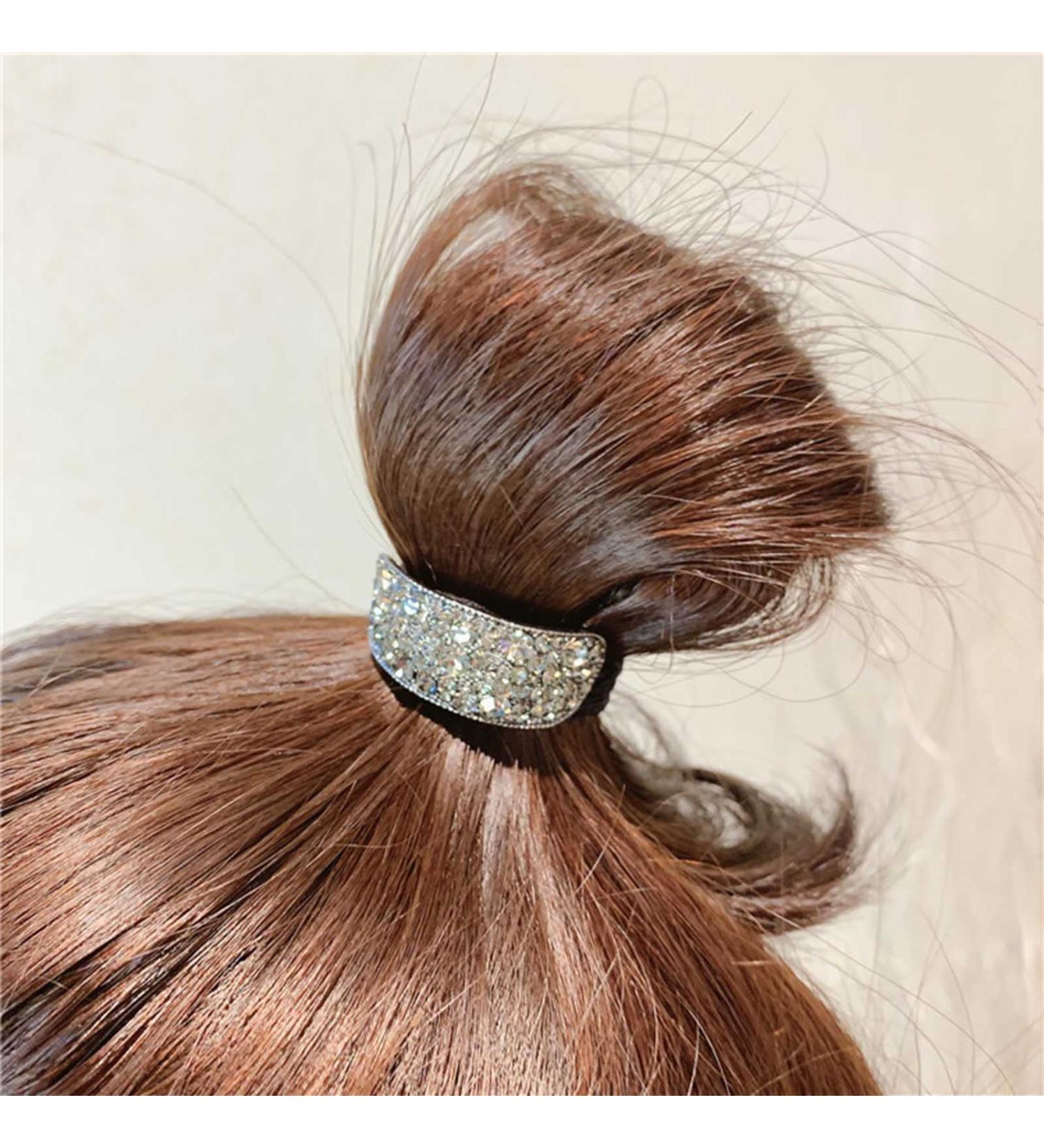 Wendalern Boho Rhinestone Ponytail Holder Cuffs Geometric Elastic Scrunchies Silver Crystal Ponytail Hair Tie Band Luxury Ponytail Hairband Ring Hair Accessories for Women and Girls - Buy Online on GoSupps.com