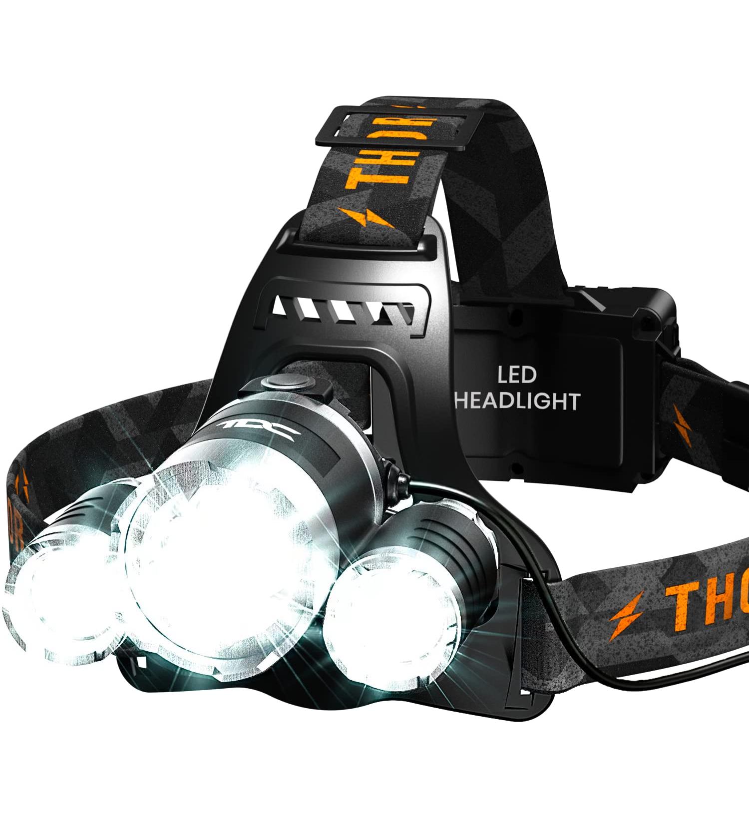 Rechargeable Waterproof LED Headlamp with High Lumen for Adults - Gray Headlamp Flashlight USB - Ideal for Outdoor Activities - Buy Online on GoSupps.com