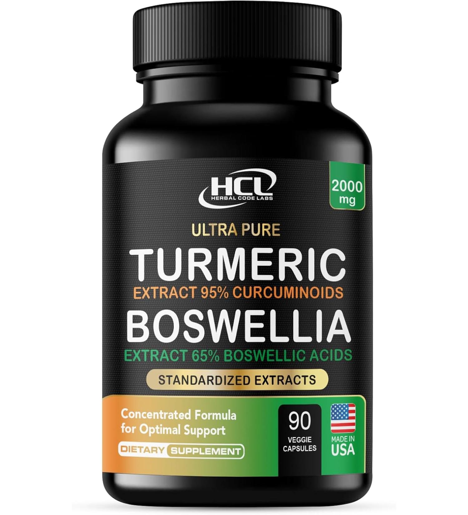 Turmeric Boswellia Extract Supplement 2000mg - Natural Joint Support & Pain Relief - Anti-Inflammatory Formula with Boswellia Serrata & Turmeric Curcumin - 90 Capsules - Buy Online on GoSupps.com