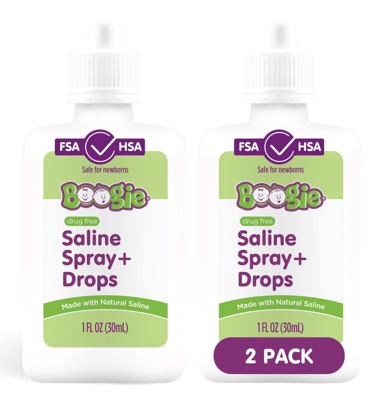 Boogie Baby Saline Nasal Spray and Drops Allergy Relief Nasal Spray Decongestant FSA/HSA Eligible Made with Natural Saline 1 Ounce (Pack of 2) 1 Fl Oz (Pack of 2) - Buy Online on GoSupps.com