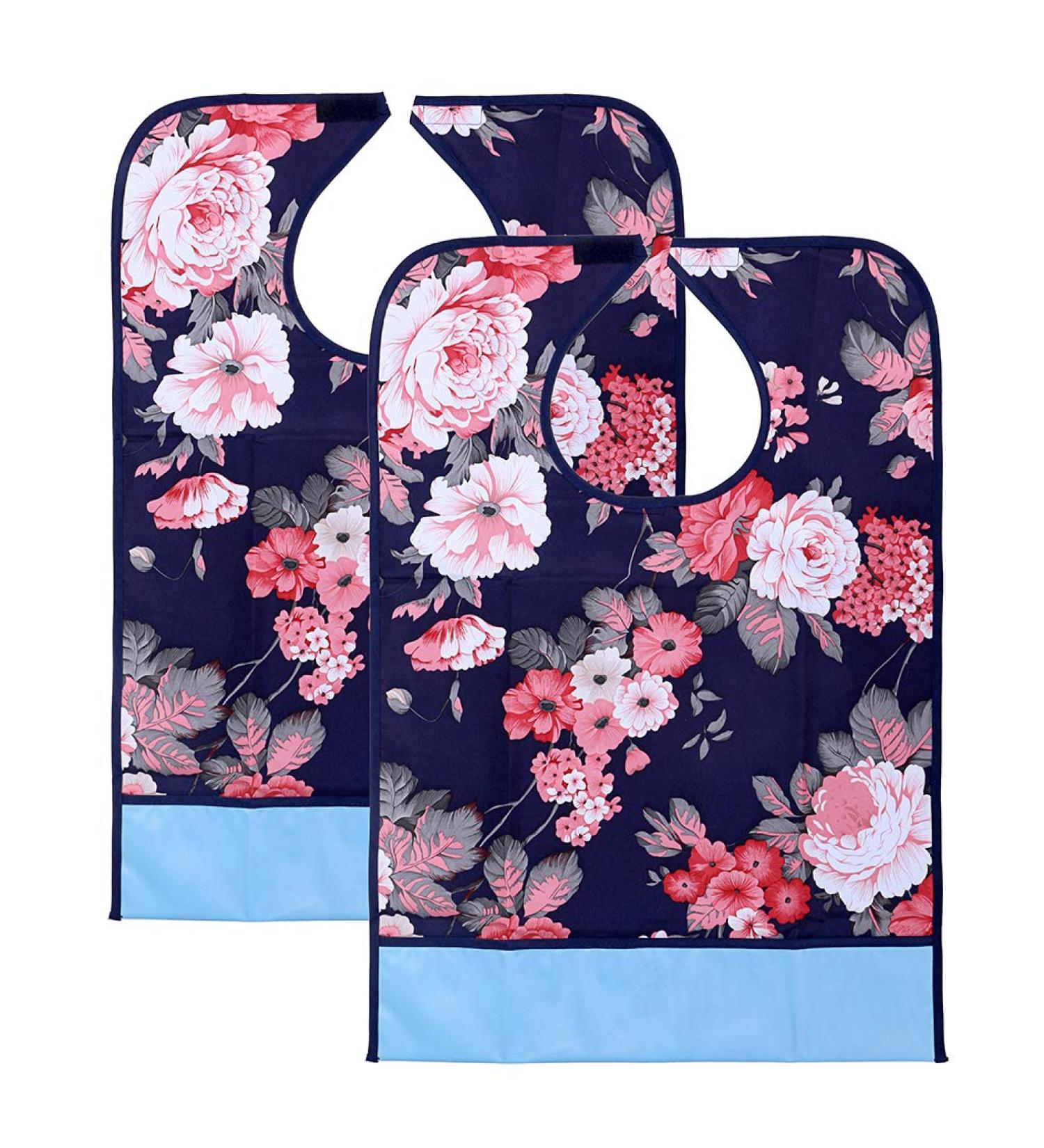 BTSKY Waterproof Adult Bibs (2 Pack) - Reusable, Washable Mealtime Protector with Crumb Catcher (Flowers) - Buy Online on GoSupps.com