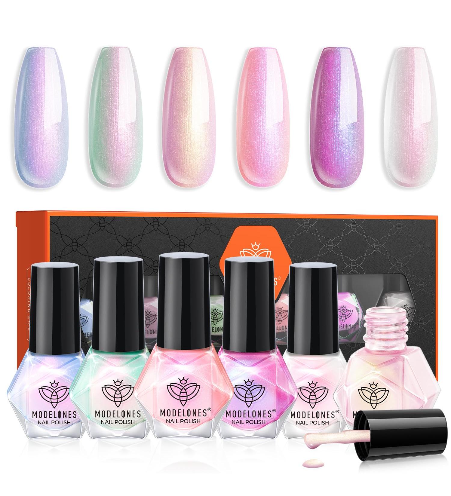 Modelones Nail Polish 6 Colors Shimmer Pearl White Pink Mermaid Purple Nail Polish Set Summer Quick Dry Nail Polish Finger Nail Polish Manicure Diy Nail Art Salon Home For Women - Buy Online on GoSupps.com