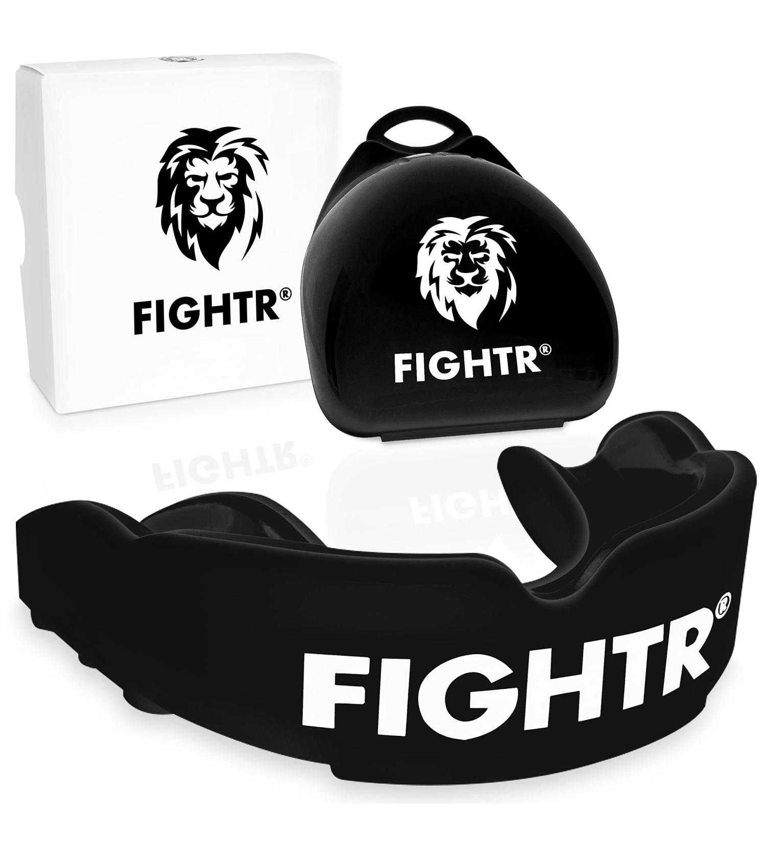 Fightr Premium Mundsprung - Breathable & Adaptable Sport Tooth Protection for Boxing MMA Muay Thai Hockey & Martial Arts | Includes Hygiene Box | All Black Set - Buy Online on GoSupps.com
