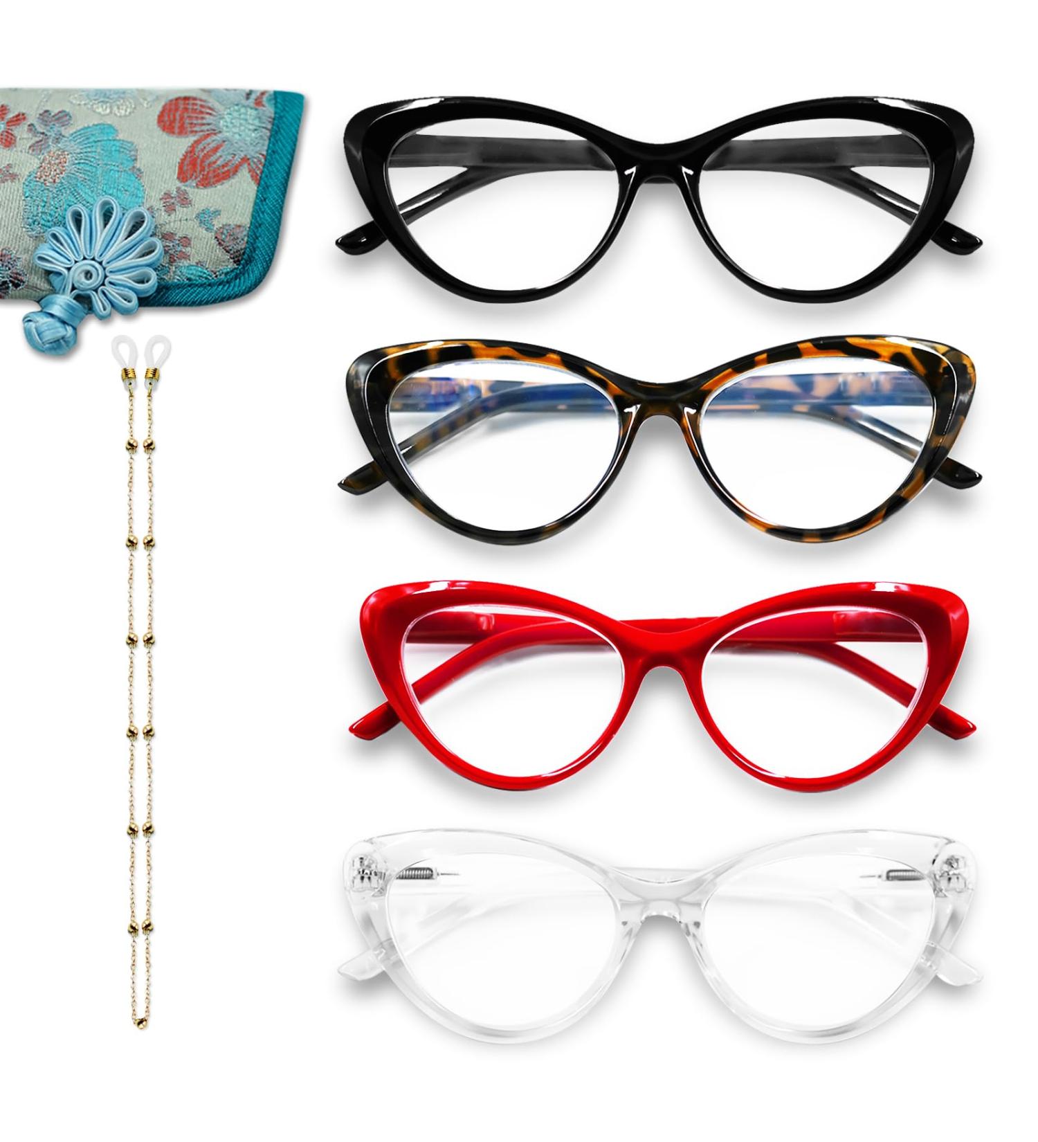 Stylish Cat Eye Reading Glasses for Women - 4 Pack Blue Light Blocking Eyewear | Spring Hinge Anti-Glare UV Protection | +1.50 Magnification - Buy Online on GoSupps.com