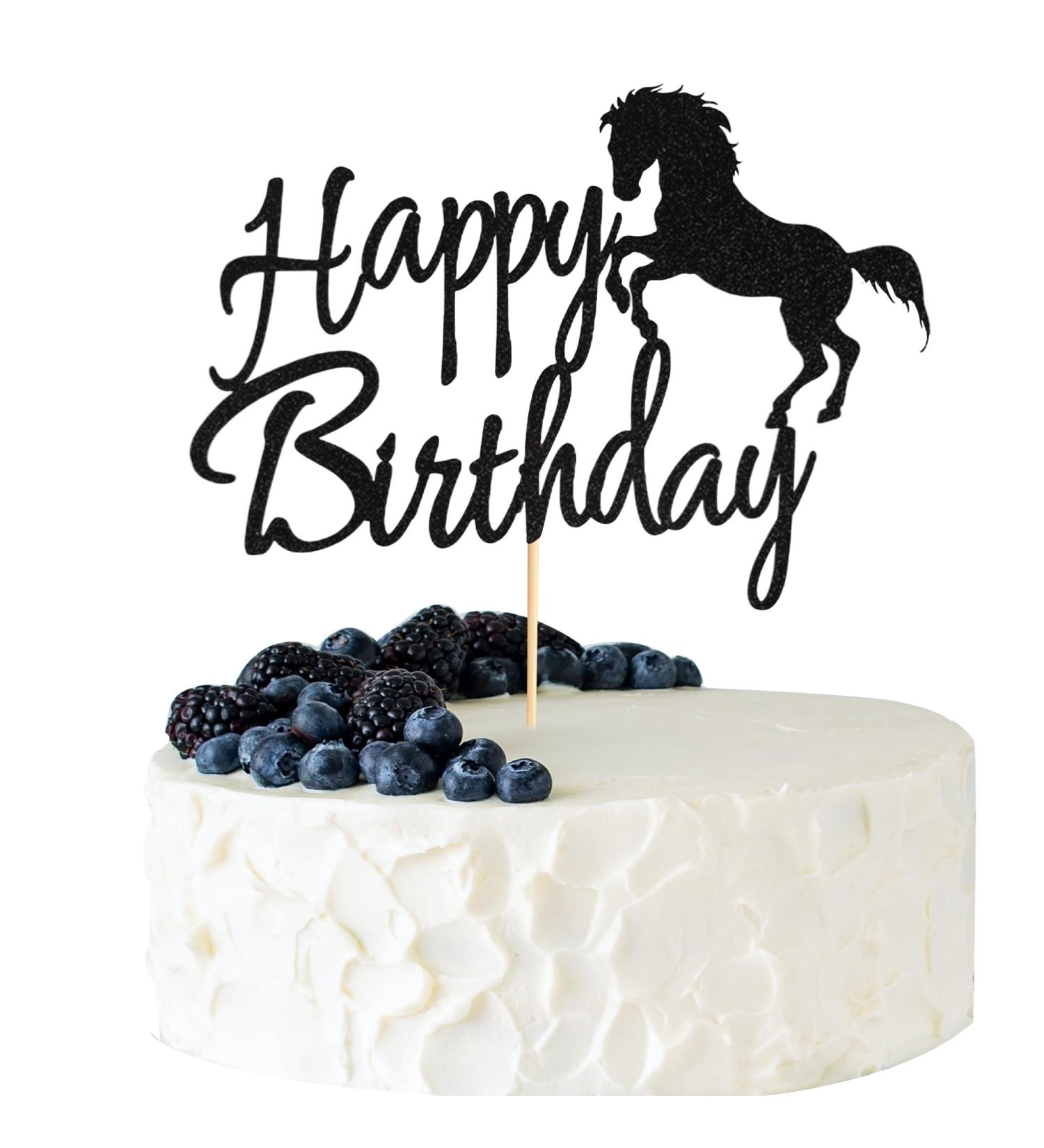 Arthsdite Horse Happy Birthday Cake Topper Horse Racing Theme Birthday Party Decoration for Boys Girls Men Women Kids Birthday Party Decoration Supplies-Black Glitter - Buy Online on GoSupps.com