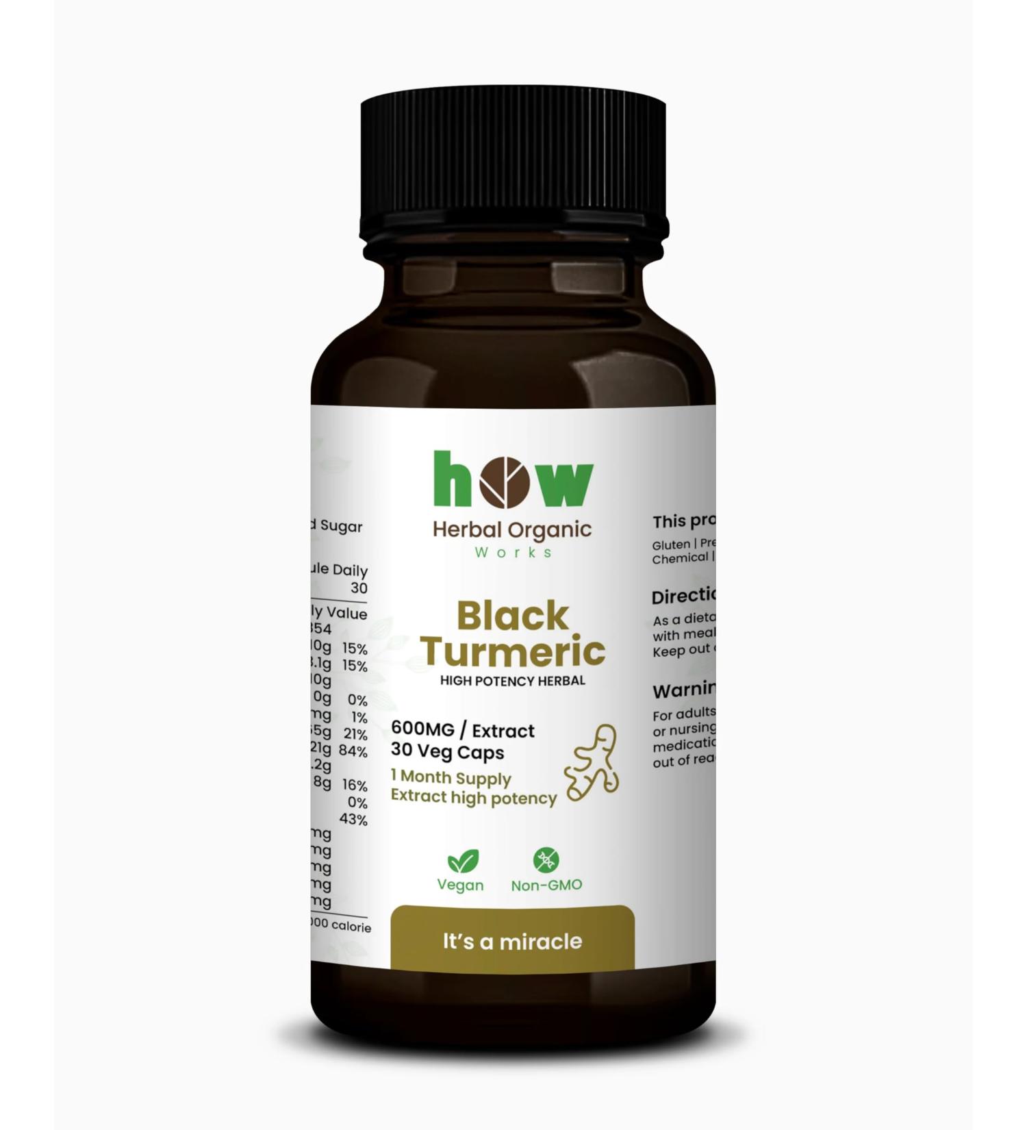 Herbal Organic Works Black Turmeric Capsules Natural Herbal Supplement with Antioxidant Support | Helps Maintain Calm Comfort & Daily Wellness | 30 Plant-Based Capsules - Buy Online on GoSupps.com