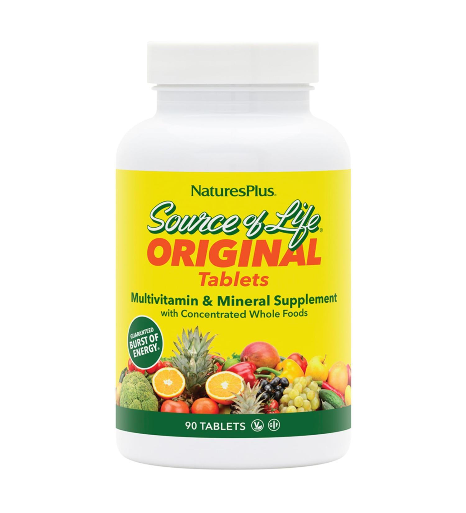 NaturesPlus Source of Life - 90 Tablets Pack of 2 - Multivitamin & Mineral Supplement with Concentrated Whole Foods - Gluten Free Vegetarian - 60 Total Servings 90 Count (Pack of 2) - Buy Online on GoSupps.com