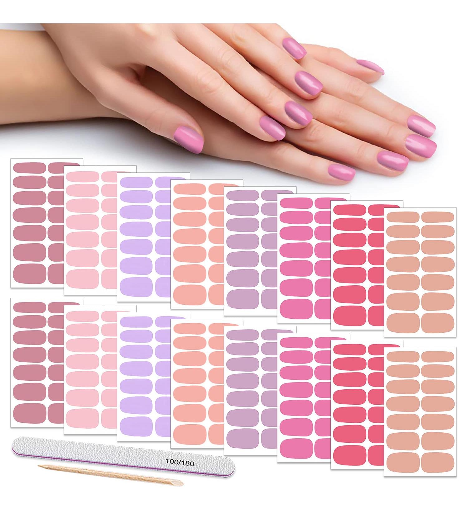 DANNEASY 16 Sheets Nail Polish Stickers - Solid Color Full Nail Wraps for Women - Pink Red Series with Nail File & Cuticle Stick - Acrylic Nail Art - Buy Online on GoSupps.com