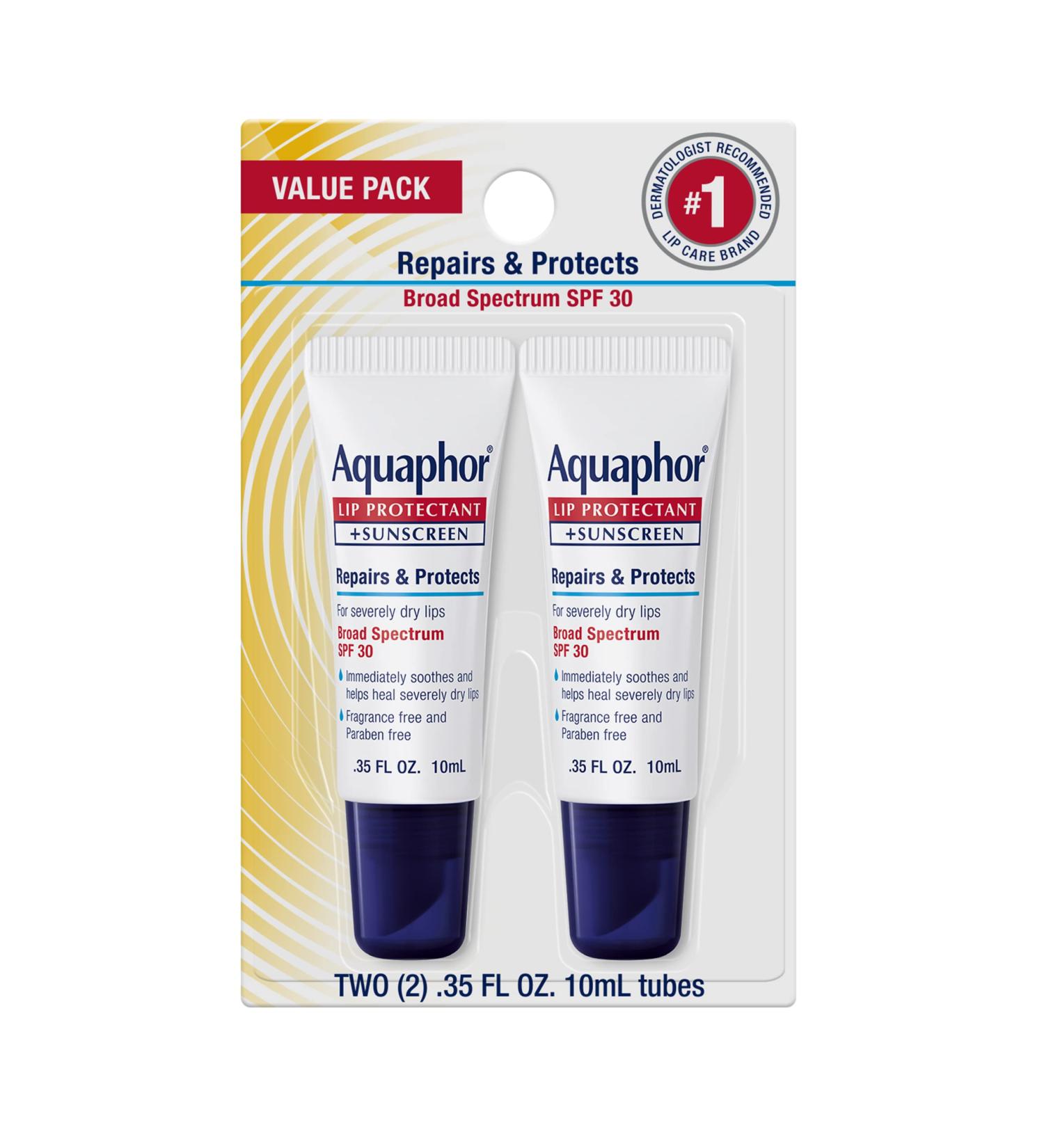 Aquaphor Lip Protectant - Broad Spectrum SPF 30 - Soothe Dry Chapped Lips - .35 oz. Tube - Buy Online on GoSupps.com