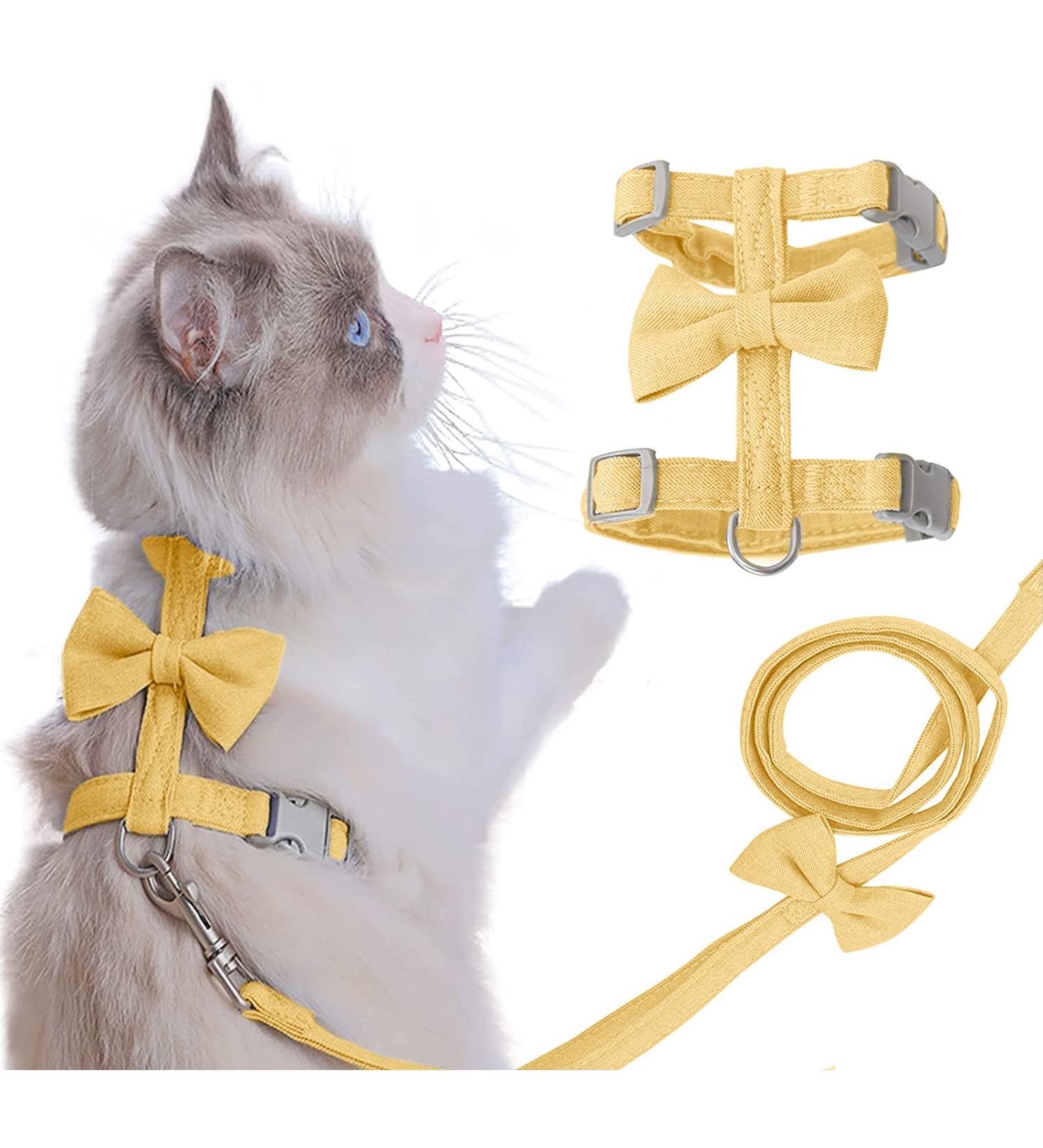Escape Proof Cat Vest Harness with Leash - Breathable and Adjustable Mesh Cat Harness for Walking - Safety Buckle and Diagonal Pull Design - Suitable for Cats, Kittens, Puppies, Rabbits, and Ferrets - Sizes S-L - Yellow - Buy Online on GoSupps.com