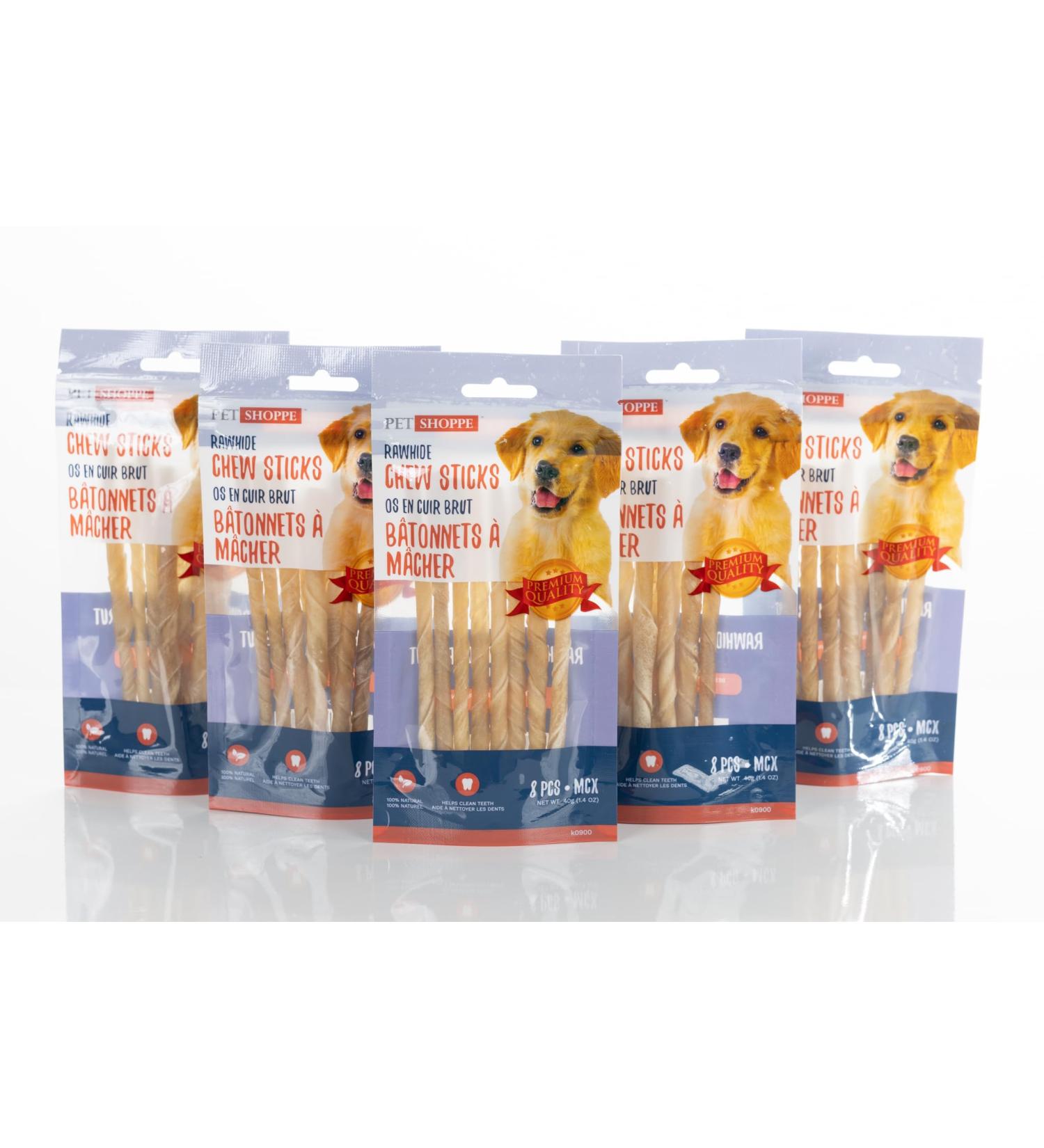 Pet Shoppe 5 Packs Rawhide Chew Sticks Gold 100% Natural Treats Supports Dental Puppy and Small Dogs Unflavored 8 count (Pack of 5) - Buy Online on GoSupps.com