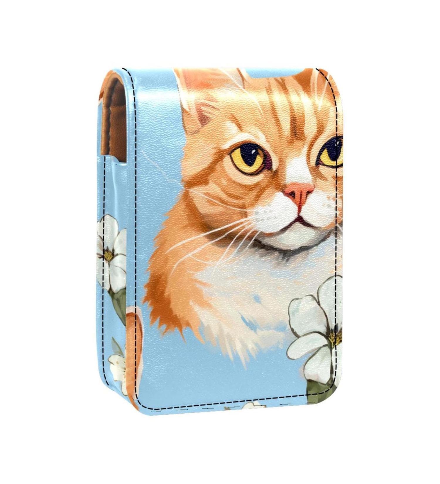 Travel Lipstick Organizer Case - Portable Makeup Bag with Mirror - Cute Cats & Kittens Floral Design - Ideal for International Shipping - Buy Online on GoSupps.com