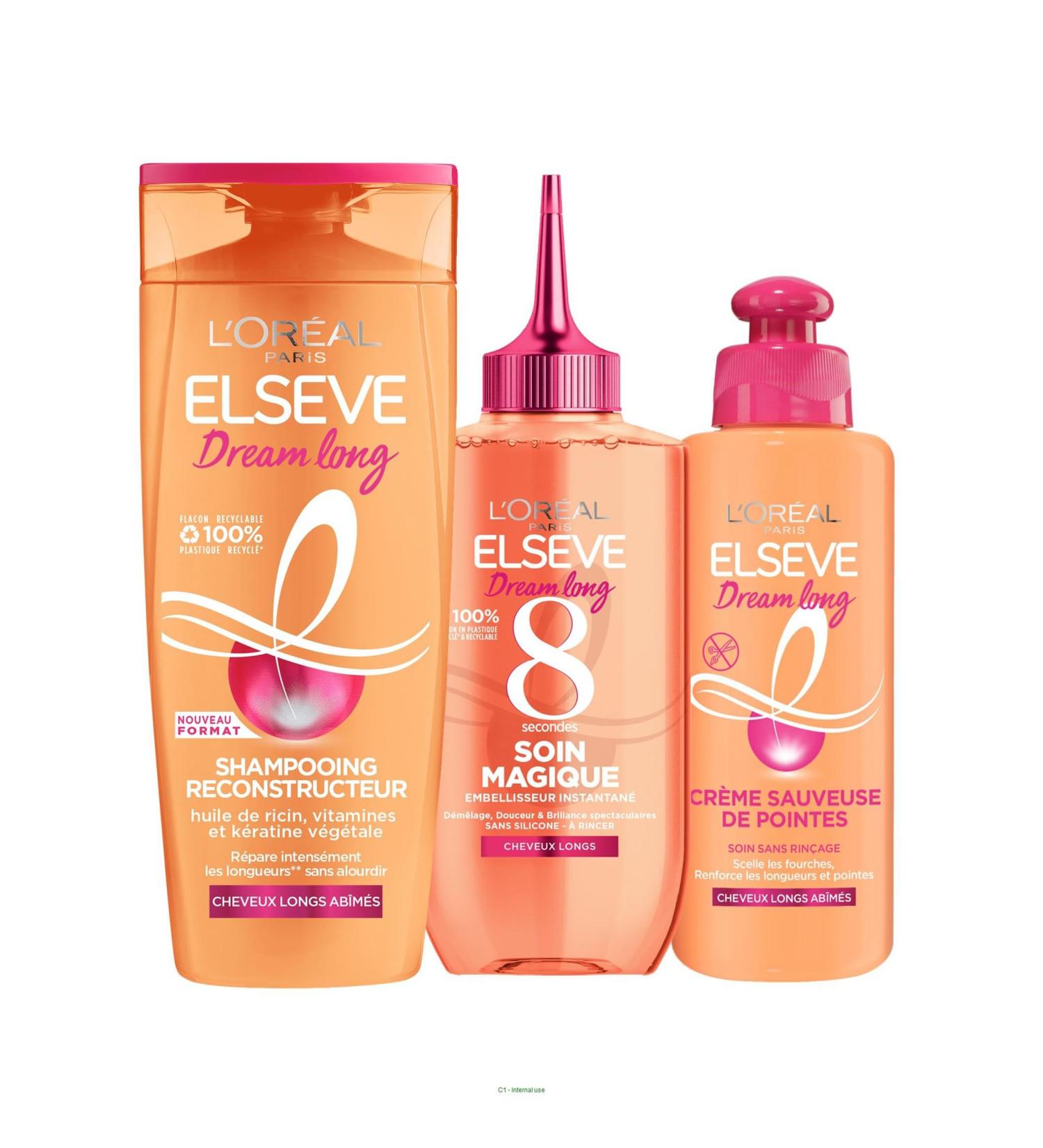 L'Or al Paris - Hair Care Routine for Long Hair - Repaired Lengths - With Castor Oil - Shampoo 8 Second Magic Treatment End-Saving Cream - Elseve Dream Long - Buy Online on GoSupps.com