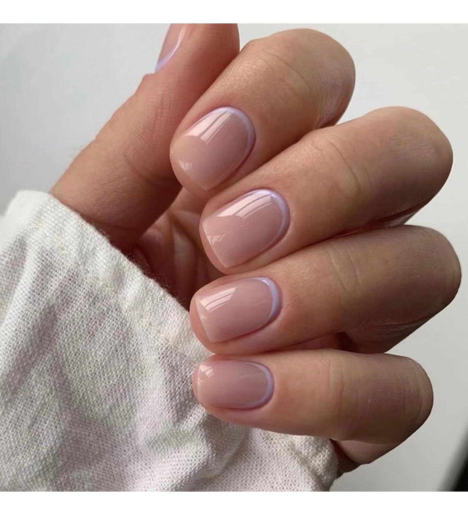 French False Nails Extra Short - 24 Pcs Short Square Full Cover Press on Nails - Cute Purple Nude Acrylic Fake Nails for Women & Girls - Buy Online on GoSupps.com