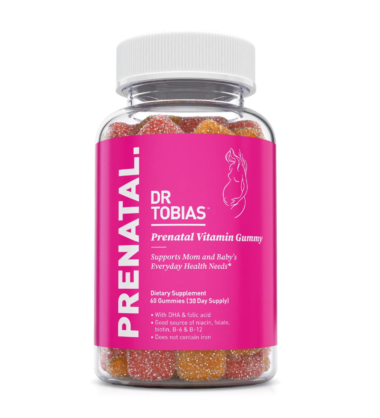 Dr. Tobias Prenatal Vitamin Gummy - DHA, Folic Acid, Biotin, B6 & B12 - 60 Gummies, Iron-Free, Supports Overall Health - Buy Online on GoSupps.com