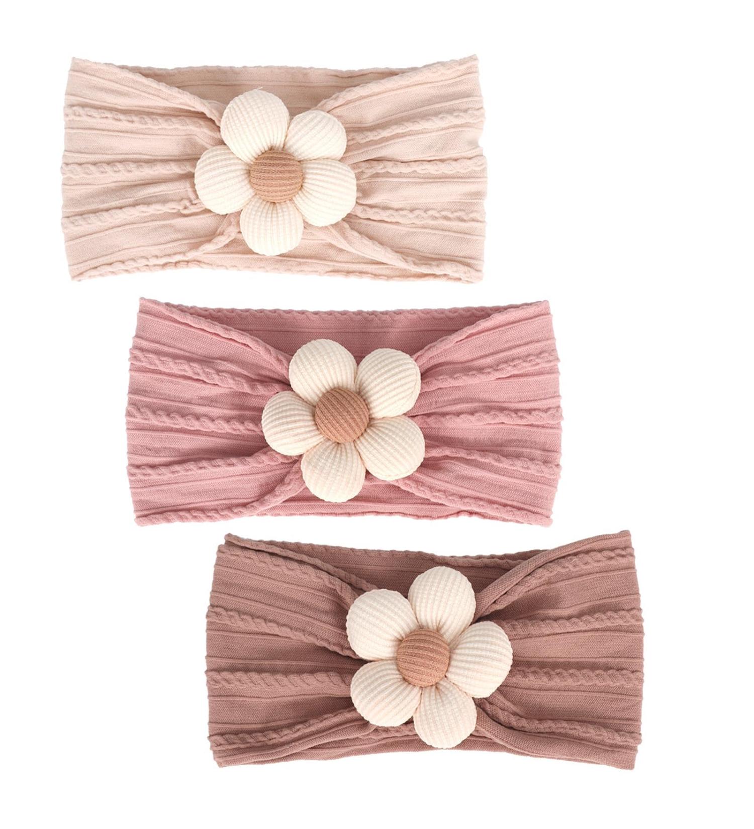 3pcs Baby Flower Headbands - Soft Nylon Hairbands for Newborns & Toddlers | Beige Pink Khaki Accessories - Buy Online on GoSupps.com