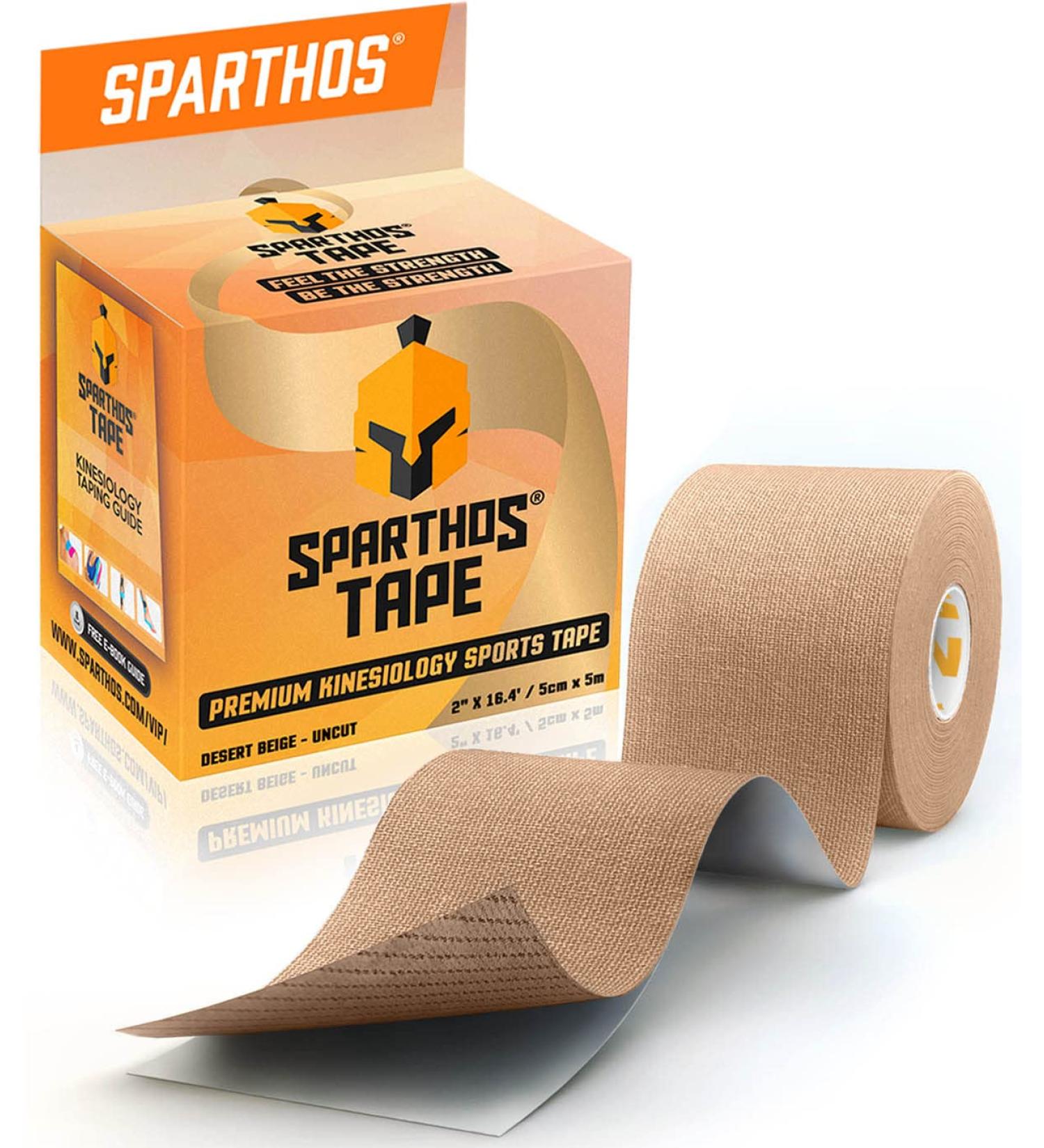 Sparthos Kinesiology Tape - Incredible Support for Athletic Sports and Recovery - Free Kinesiology Taping Guide! - Uncut 2 inch x 16.4 feet Roll A) Desert Beige + Free Taping Guide - Buy Online on GoSupps.com