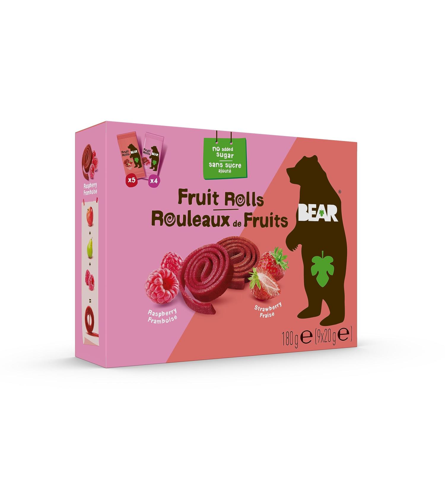 BEAR Fruit Rolls 9 Packs of 2 Rolls - Healthy Fruit Snack Assorted Flavour - Strawberry & Raspberry 9 count - Buy Online on GoSupps.com