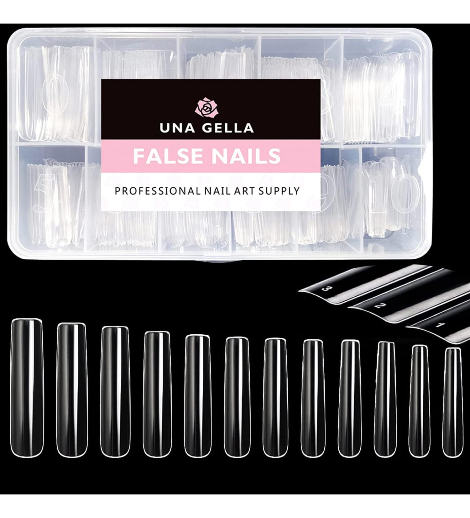UNA GELLA Extra Long Tapered Square Nail Tips - 504pcs Full Cover Clear Gel Nail Tips - XXL Long Straight Acrylic Nails for DIY Nail Art - 12 Sizes Available - Buy Online on GoSupps.com