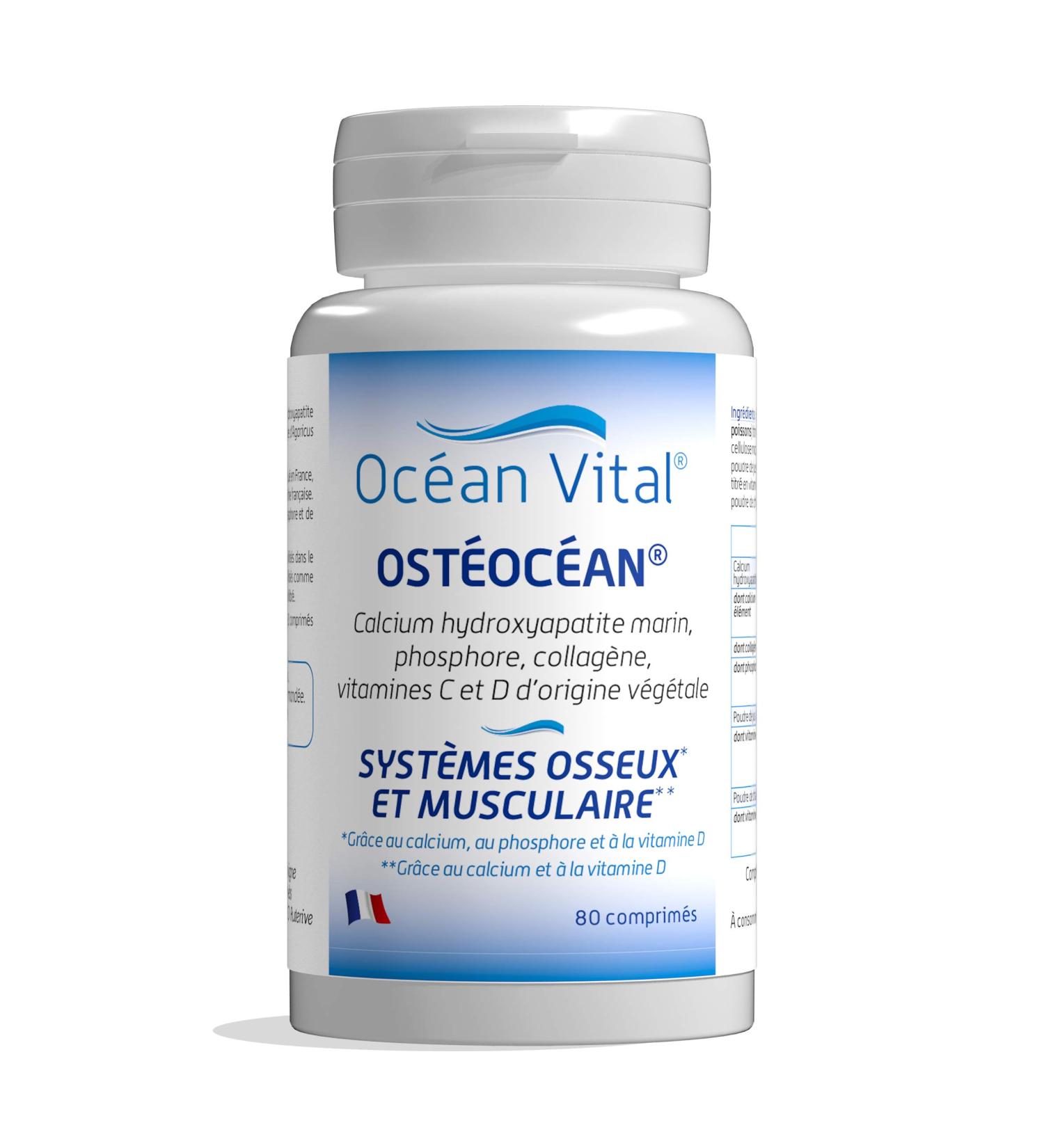 Phyto Sud Osteocean - Marine Collagen 600 mg Calcium Vitamin D and Vitamin C - Joint Dietary Supplement for Bone & Muscular Systems - 80 Tablets - Made in France - Buy Online on GoSupps.com