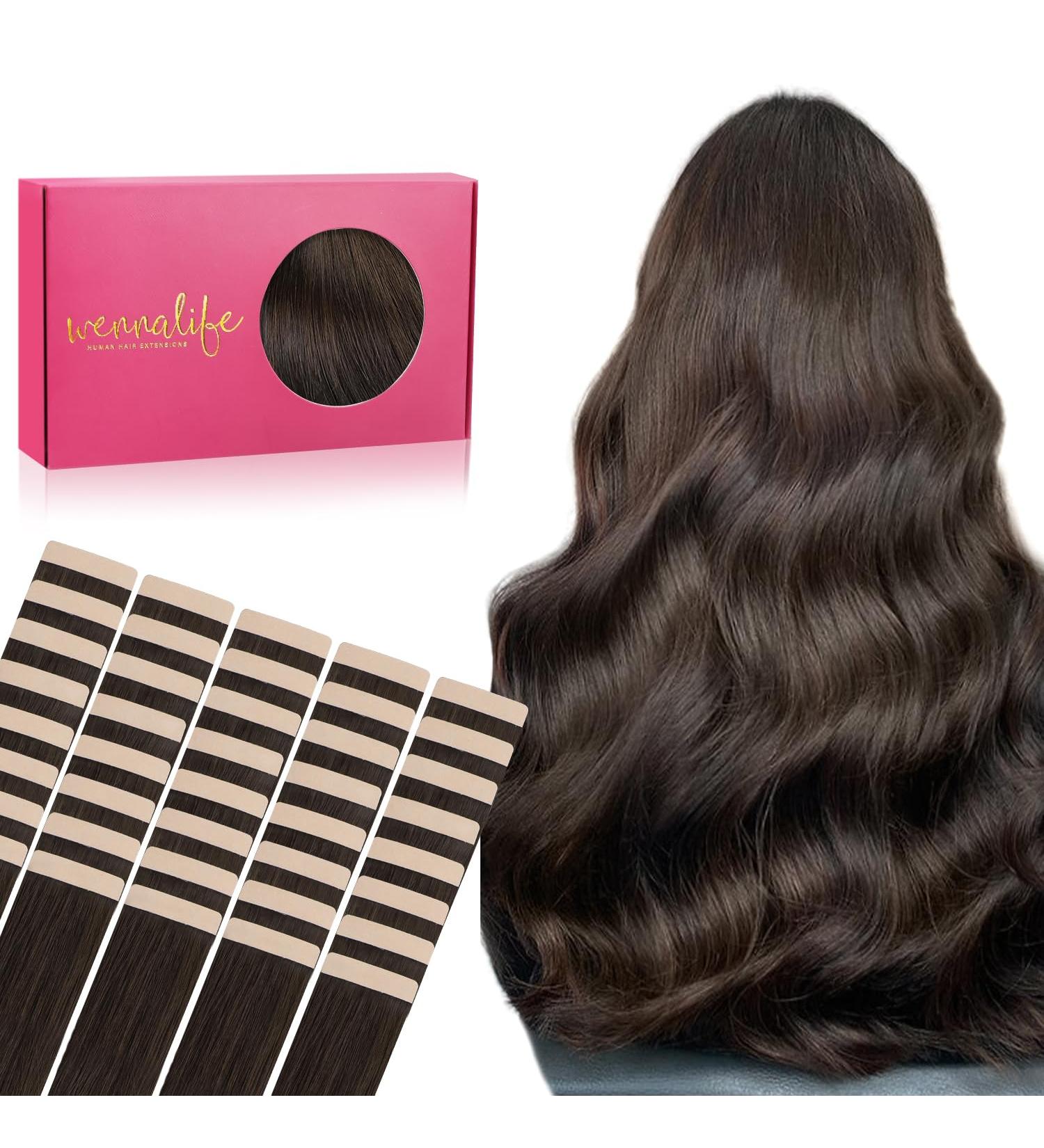 Buy If-of-Hand Tape Extensions - 40PCS 80g 30cm Real Hair - Invisible Light Dark Brown Hair Extensions - Buy Online on GoSupps.com
