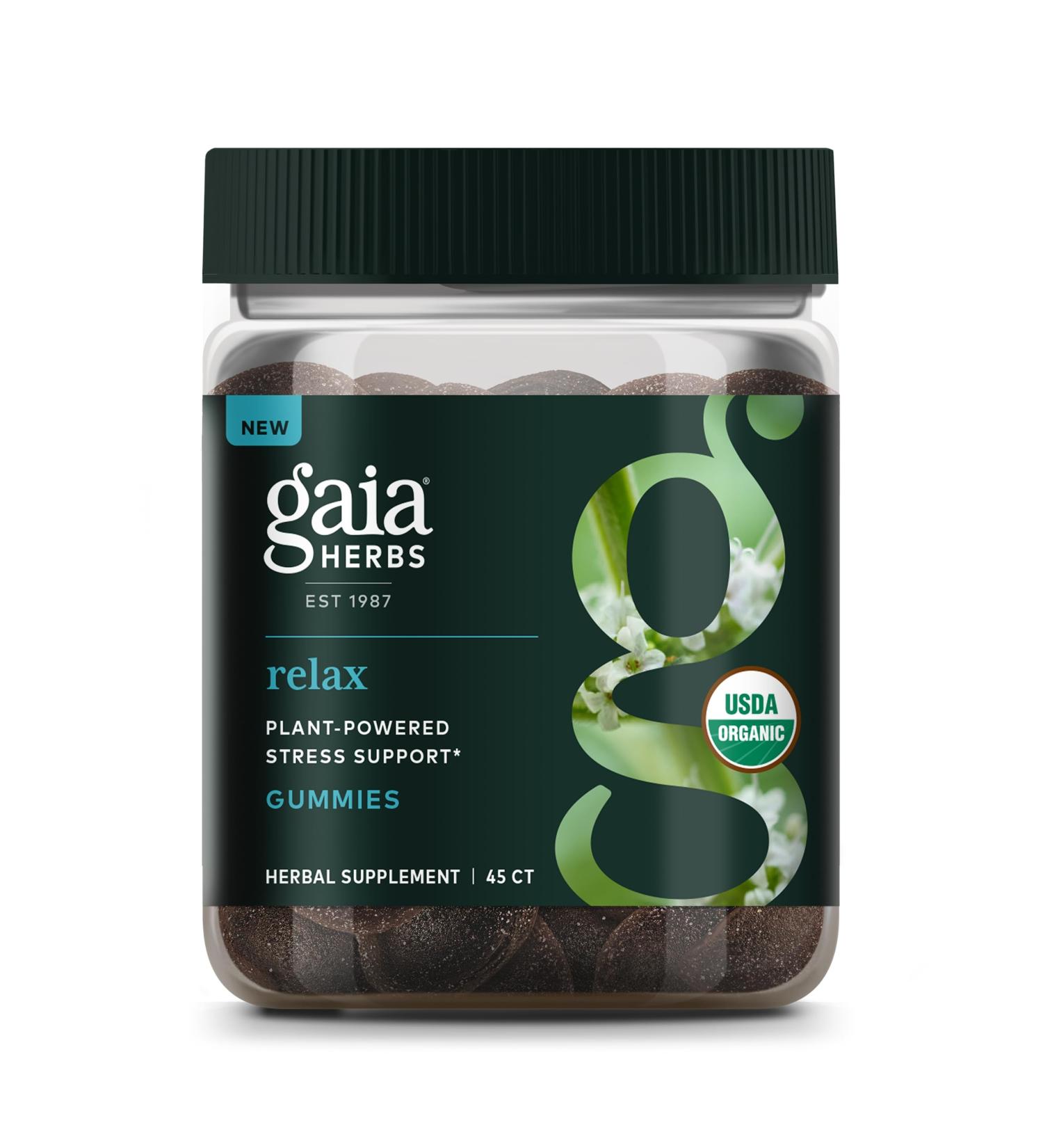 Gaia Herbs Relax Gummies - Supports Calm Feelings - with Organic Apple Juice & Lemon Juice Concentrate - 45 Gummies (15 Servings) - Buy Online on GoSupps.com