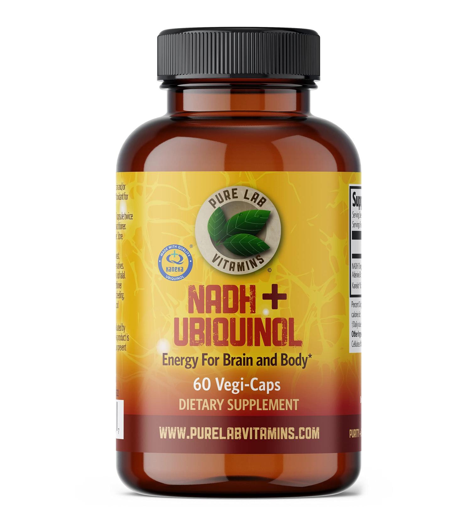 Pure Lab Vitamins NADH 10mg & Ubiquinol 40mg - 60 Vegi Caps for Energy | Bioactive VIT B3 & CoQ10 - Made in Canada - Buy Online on GoSupps.com