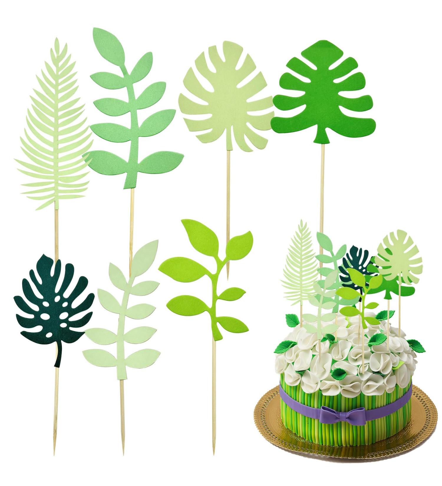 14 PCS Tropical Leaves Cake Topper Personalised Artificial Palm Leaves Glittery Tropical Jungle Cake Topper Tropical Party Jungle Hawii Summer Theme Birthday Party Supplies Cake Decorations - Buy Online on GoSupps.com