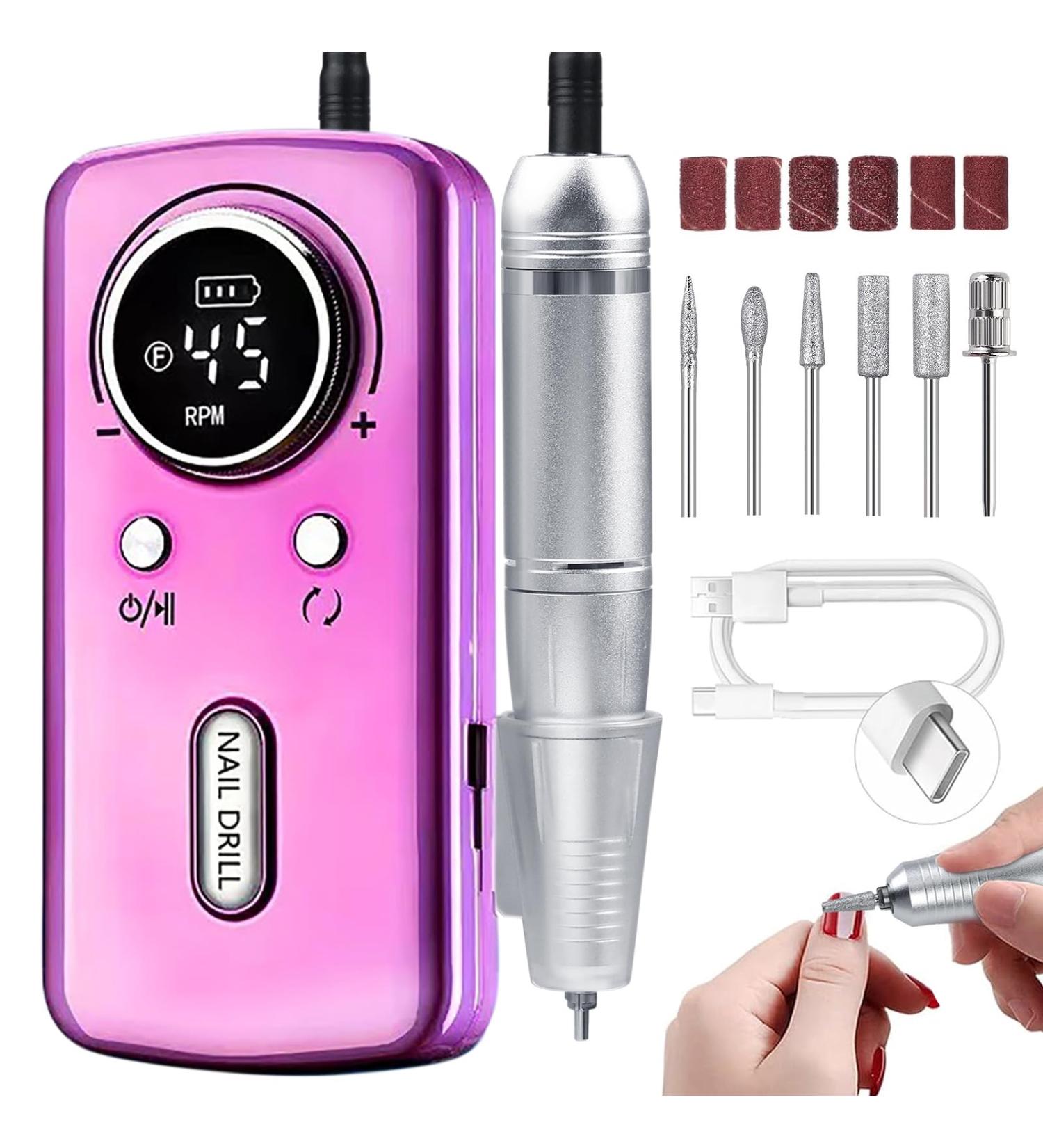 Professional Cordless Nail Drill - 45000 RPM Rechargeable Electric Nail File Kit for Acrylic & Gel Nails | Low Noise Portable Manicure & Pedicure Tool for Salon & Home Use - Buy Online on GoSupps.com