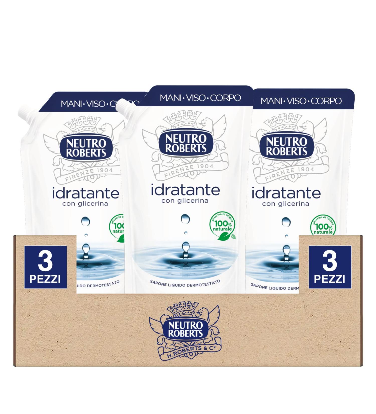  Neutro Roberts Neutro Roberts Ecopouch Hydrating Liquid Hand Soap Refill for Face and Body Coricharge with 100% Natural Glycerin for Soft and Healthy Skin Dermatologically Tested - 3 x 400ml Bottles - Buy Online on GoSupps.com
