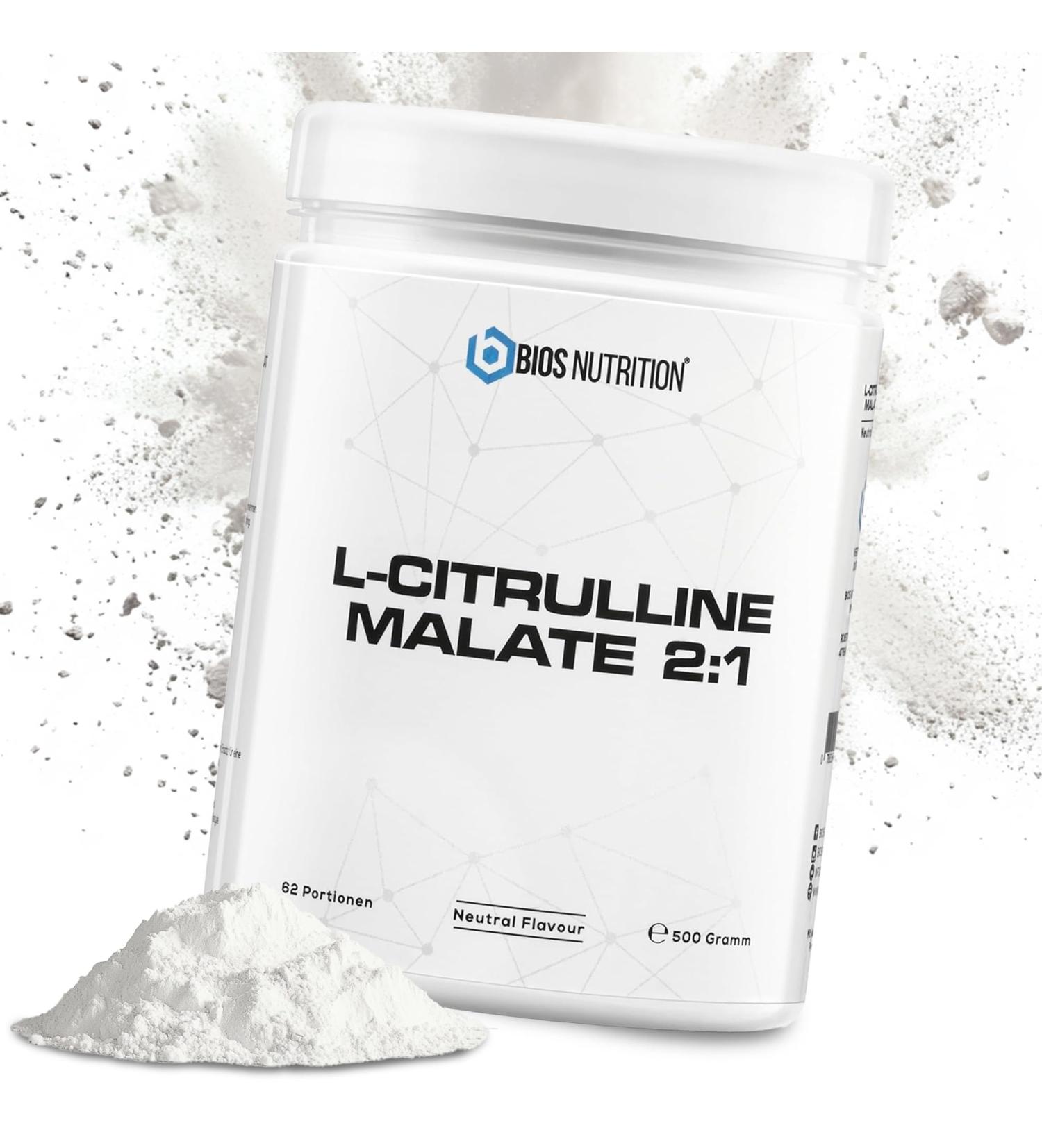 L-Citrulline Malate Powder 2: 1-500 g Perfect Before Sports Vegan Highly Dosed No Additives BIOS Nutrition (Made in Germany) - Buy Online on GoSupps.com