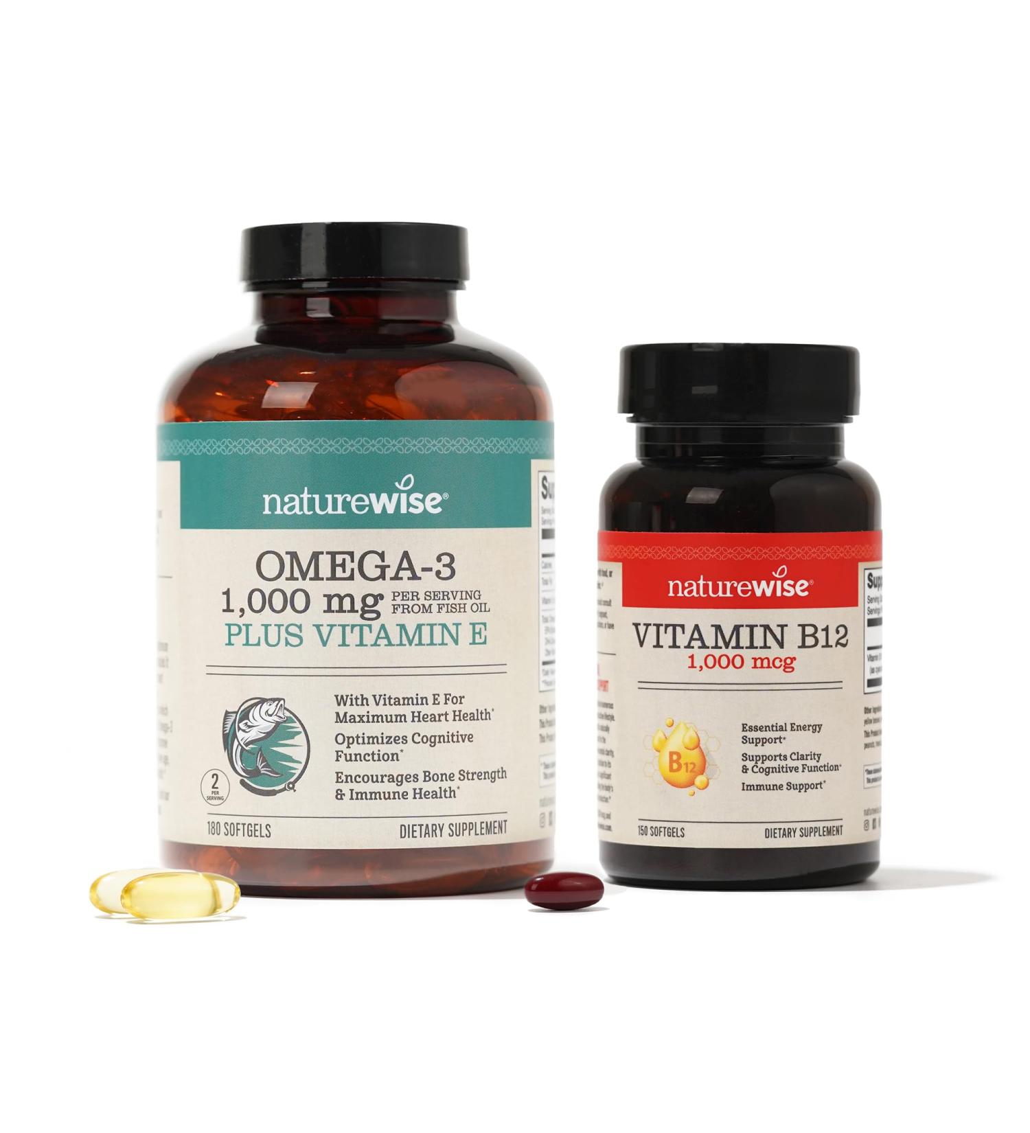 NatureWise High-Potency 1000mg Omega 3 600mg EPA 400mg DHA Vitamin E 180ct & 1000mcg Vitamin B12 150 Softgels Supplement Bundle - Buy Online on GoSupps.com
