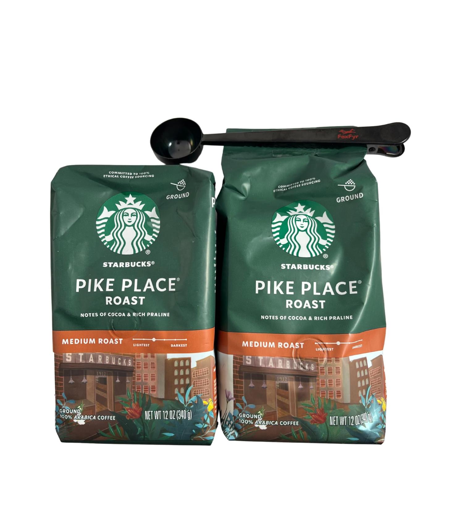 Coffee Gift Bundle Includes: (2) 12 OZ Bags Of Starbucks Pike Place Roast Ground Coffee And (1) Premium Black Stainless Steel FoxFyr Multifunction Coffee Scoop With Clip. - Buy Online on GoSupps.com