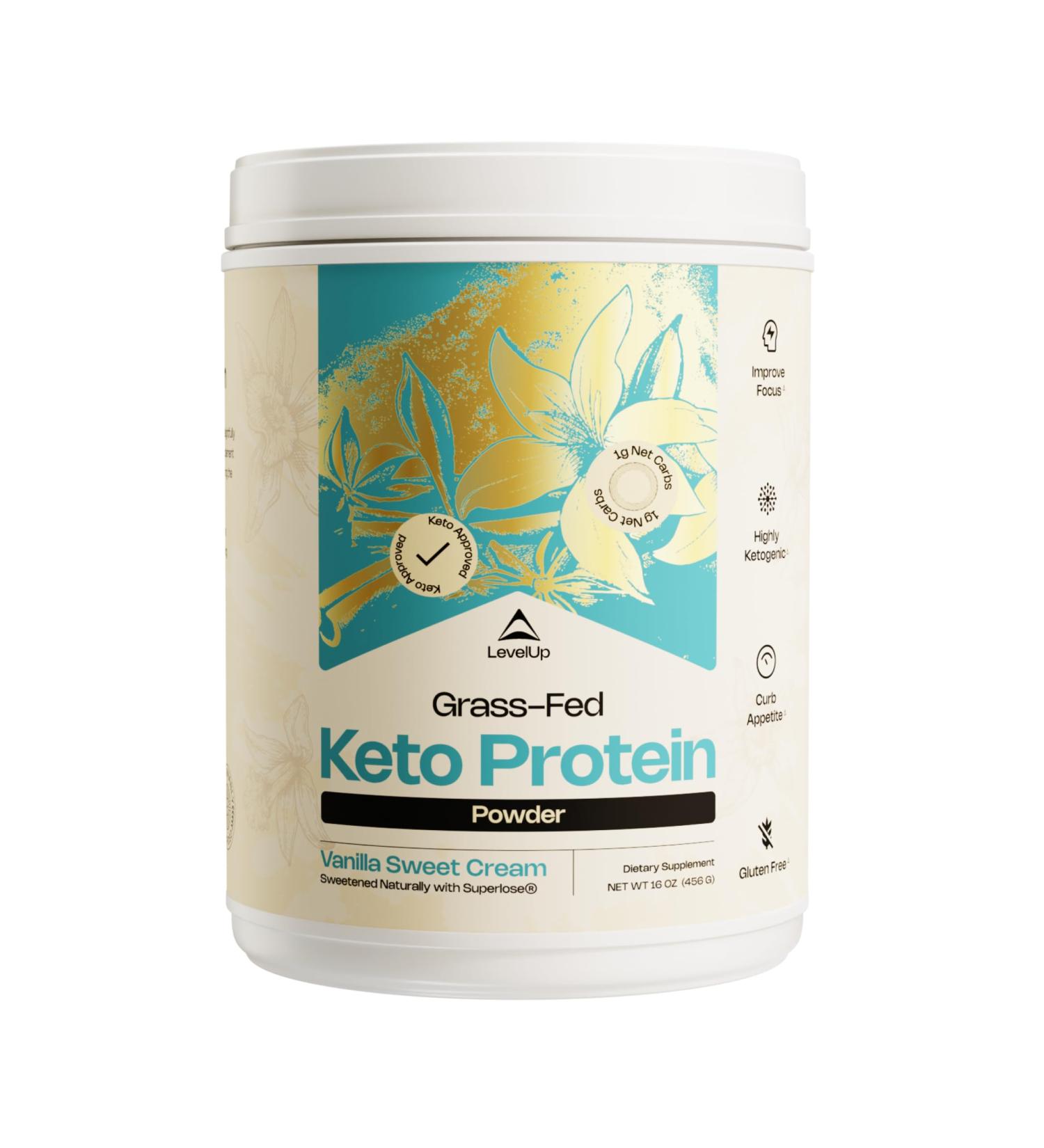 LevelUp Keto Protein with Collagen Peptides Energizing MCT Whey Isolate Protein Ketogenic Protein Powder Supplement - Vanilla Sweet Cream Vanilla Sweet Cream 1 Pound (Pack of 1) - Buy Online on GoSupps.com