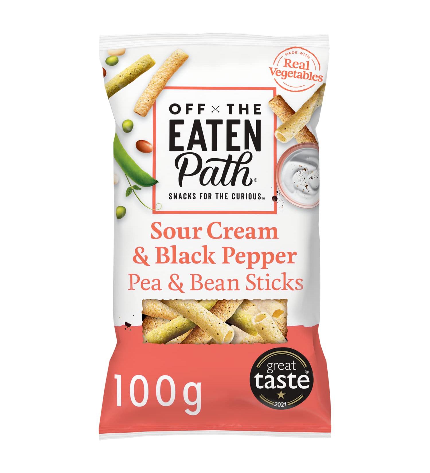 Off the Eaten Path Sour Cream & Pepper Bean Sticks 100g - Crunchy Snack with a Tangy Twist - Buy Online on GoSupps.com