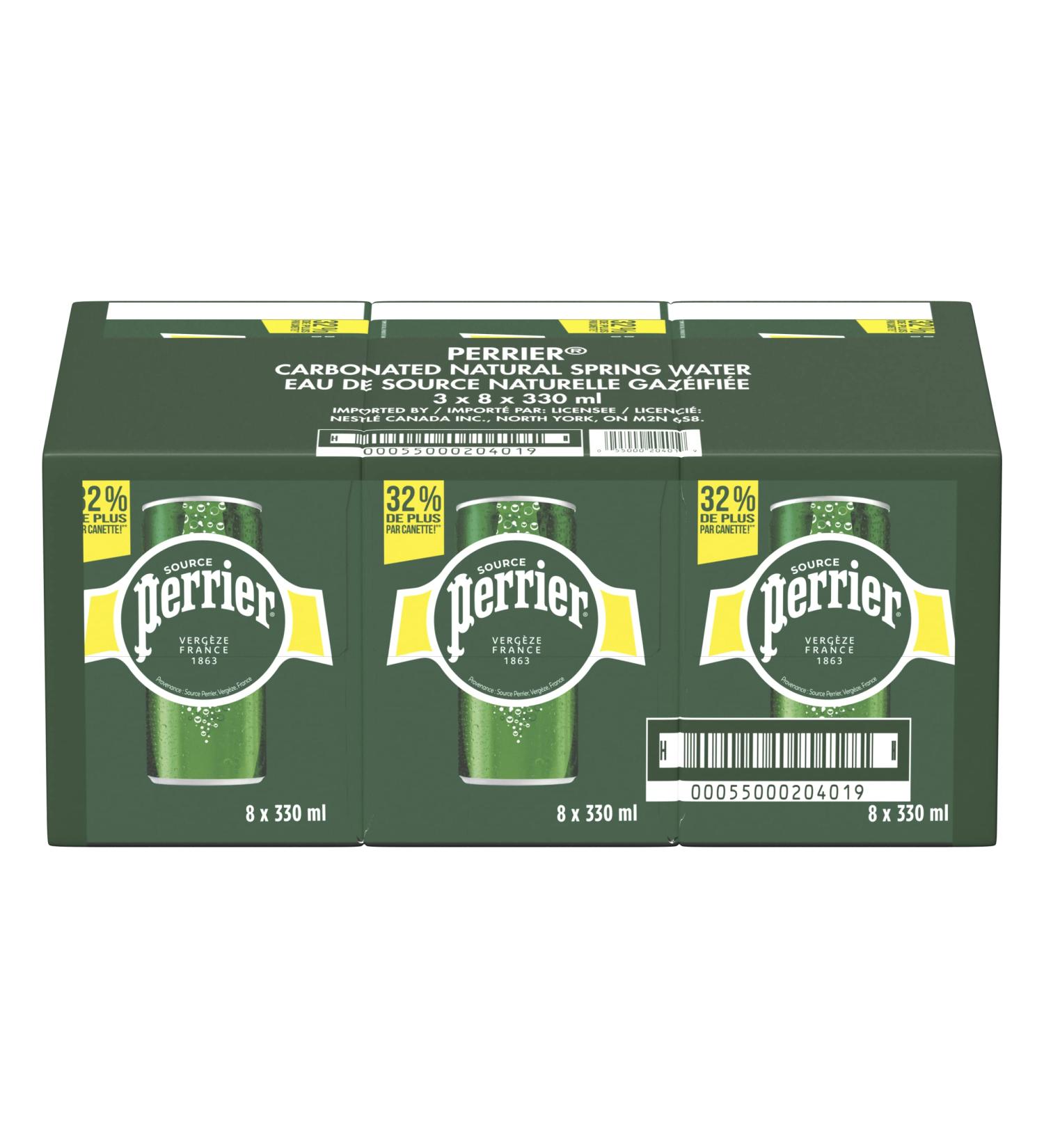 Perrier Original Carbonated Natural Spring Water No Calories No Sweeteners No Sodium 330ml Pack of 24 Cans - Buy Online on GoSupps.com