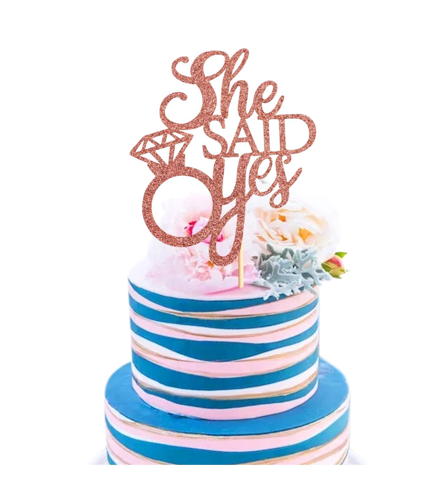 Unimall Rose Gold 'She Said Yes' Cake Topper - Perfect for Engagement Bridal Shower & Bachelorette Party Decorations | Multi-Color Delivery Available - Buy Online on GoSupps.com