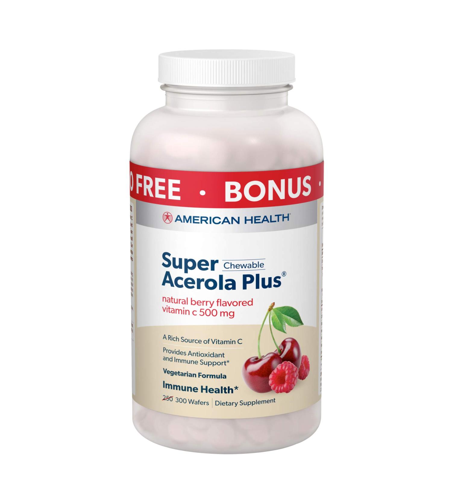 Buy American Health Super Chewable Acerola Plus 500mg - Natural Berry Flavor, 300 Wafers - Buy Online on GoSupps.com