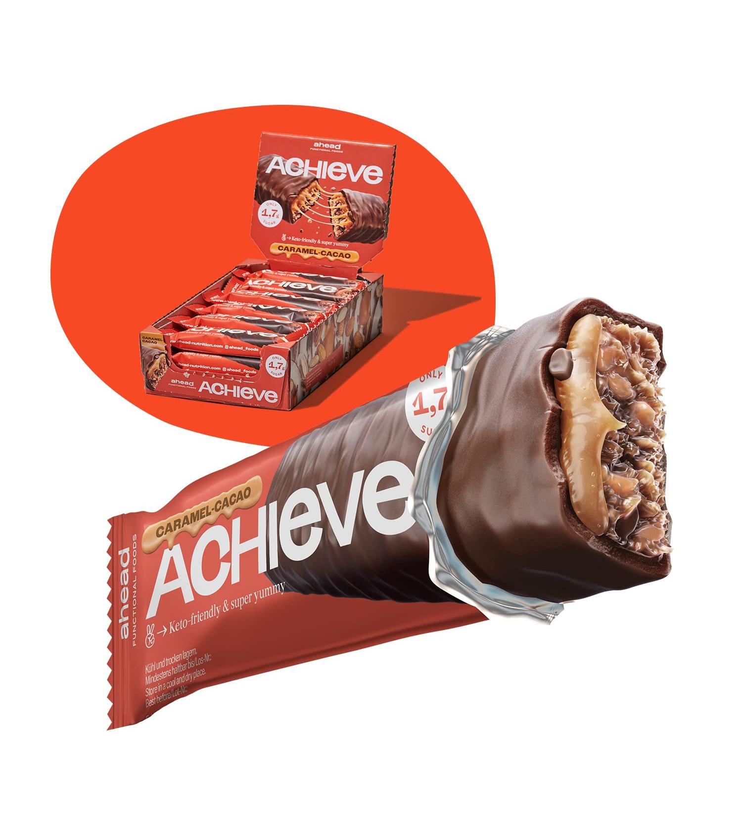 ahead ACHIEVE Keto Chocolate Bars 18x35g | Caramel Cacao Low Carb Sugar Free with MCT-Fats | 100% Natural Keto & Healthy Snacks - 18 Count - Buy Online on GoSupps.com