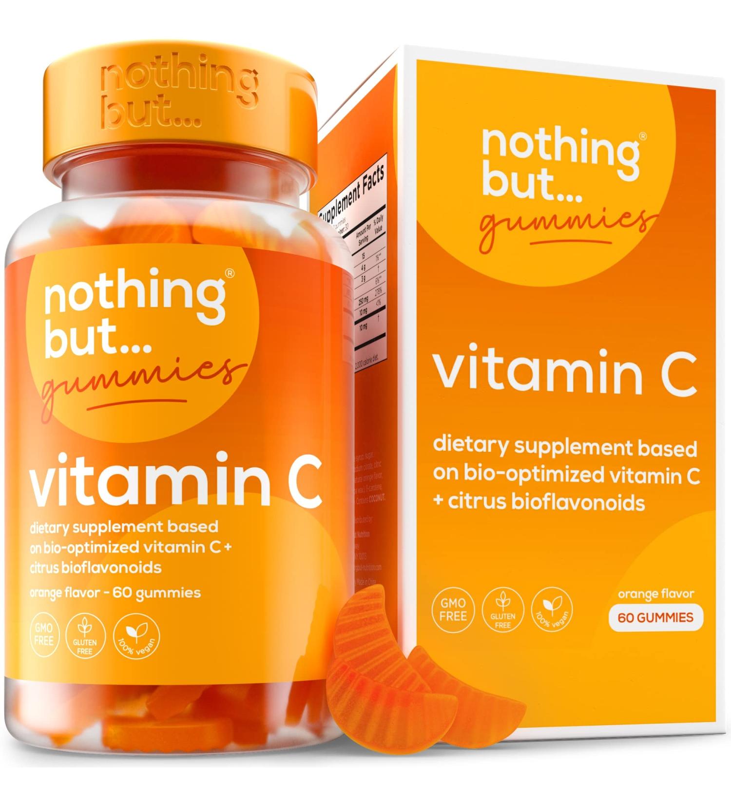 Vegan Vitamin C Gummies 250mg for Immune Support, Skin & Joint Health - Yummy Orange Flavor with Collagen - 60 Chewable Gummies for Men and Women - Buy Online on GoSupps.com