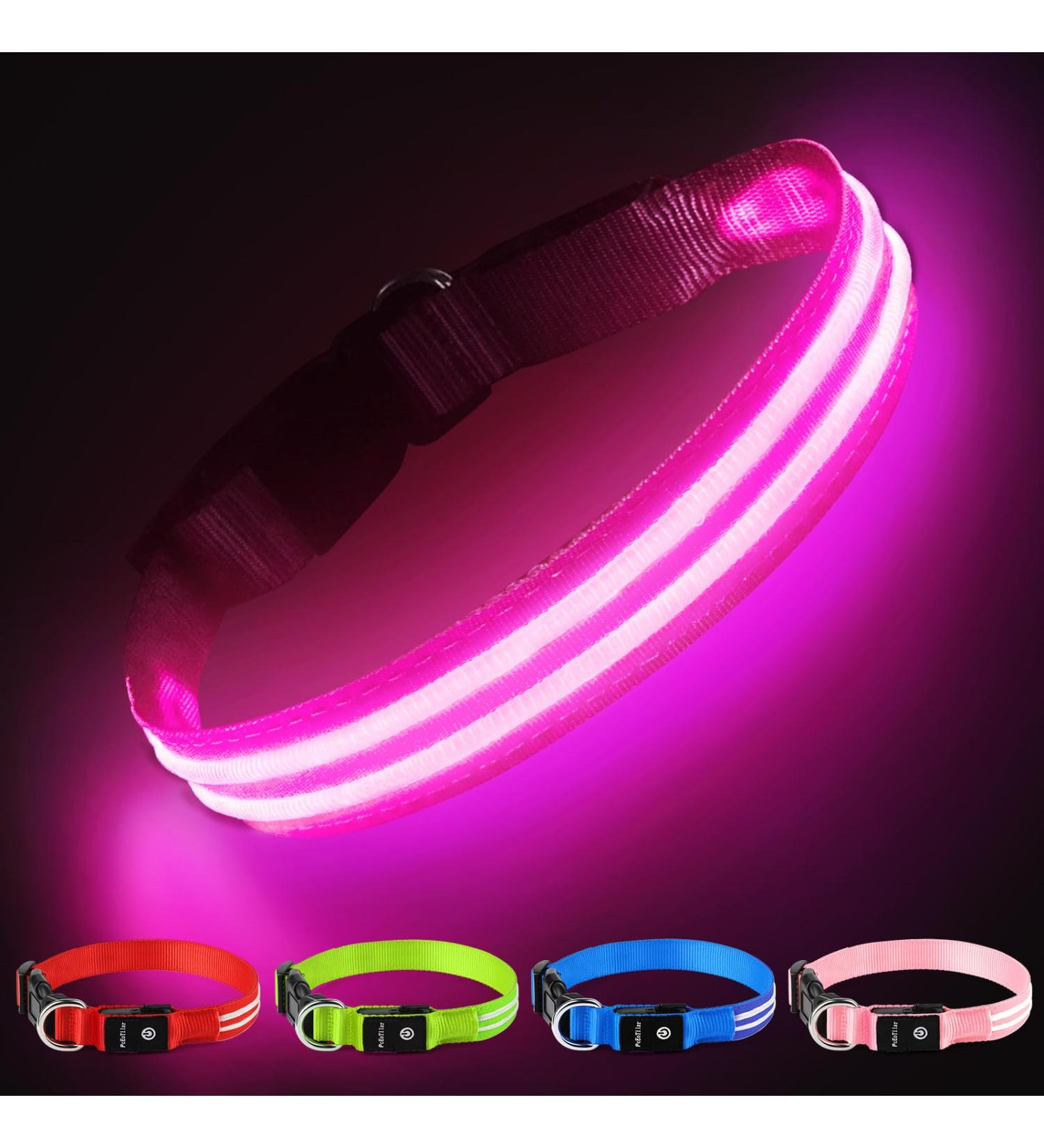 Luminous Waterproof Dog Collar - Adjustable Flashing LED Light for All Sizes - Pink (28-40cm) - Enhanced Night Visibility - Buy Online on GoSupps.com