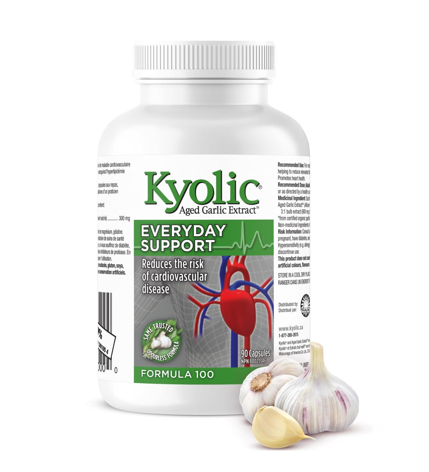 Kyolic - Aged Garlic Extract Supplements - Formula 100 Everyday Support 300mg 90 Capsules - Odorless Garlic Pills - Supports Overall Wellness Unflavored 90 count (Pack of 1) - Buy Online on GoSupps.com
