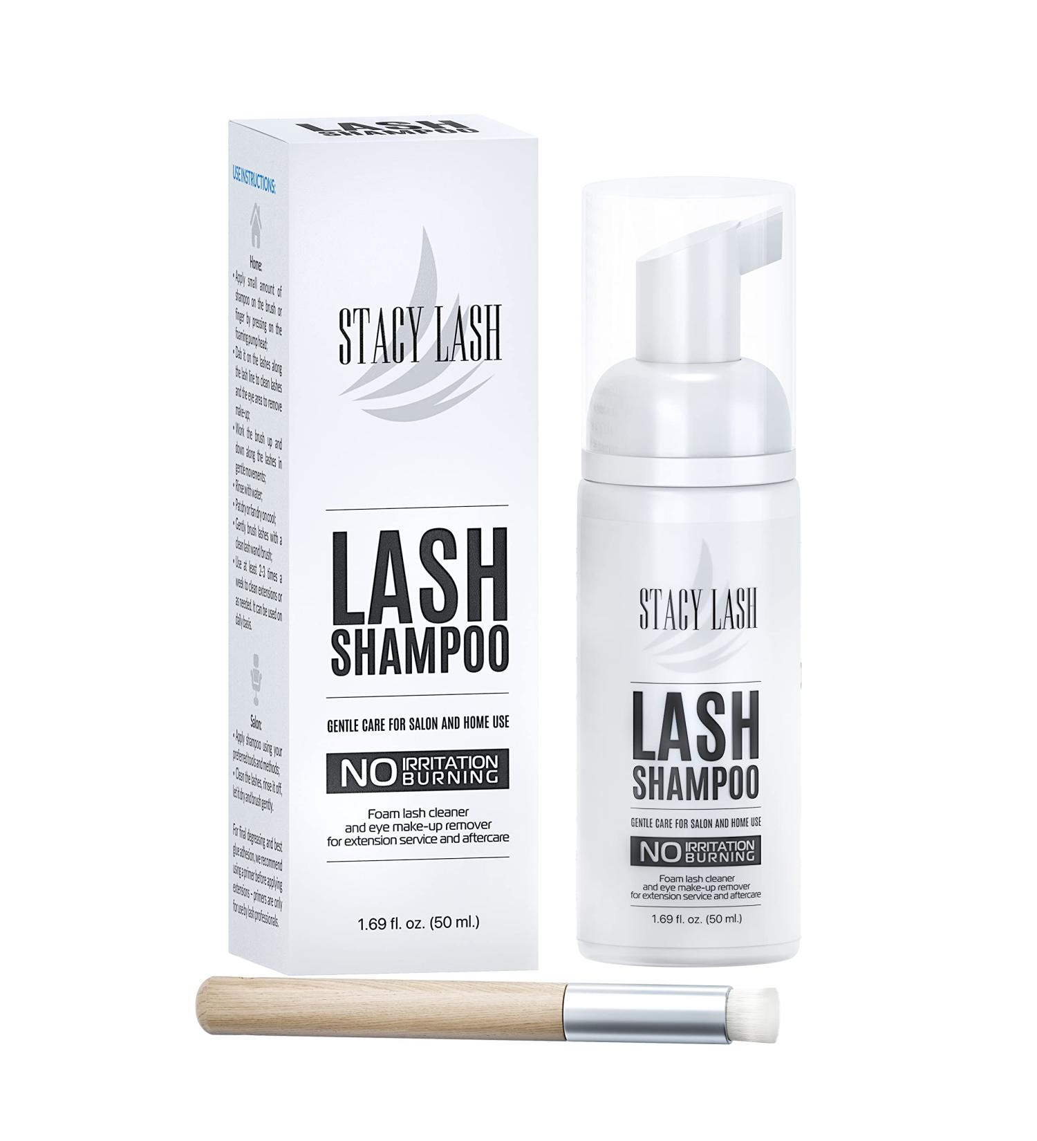 Stacy Lash Eyelash Extension Shampoo + Brush 1.69 fl.oz - Foaming Cleanser for Extensions & Natural Lashes - Paraben & Sulfate Free - Safe Makeup Remover - Professional & Self Use - Buy Online on GoSupps.com