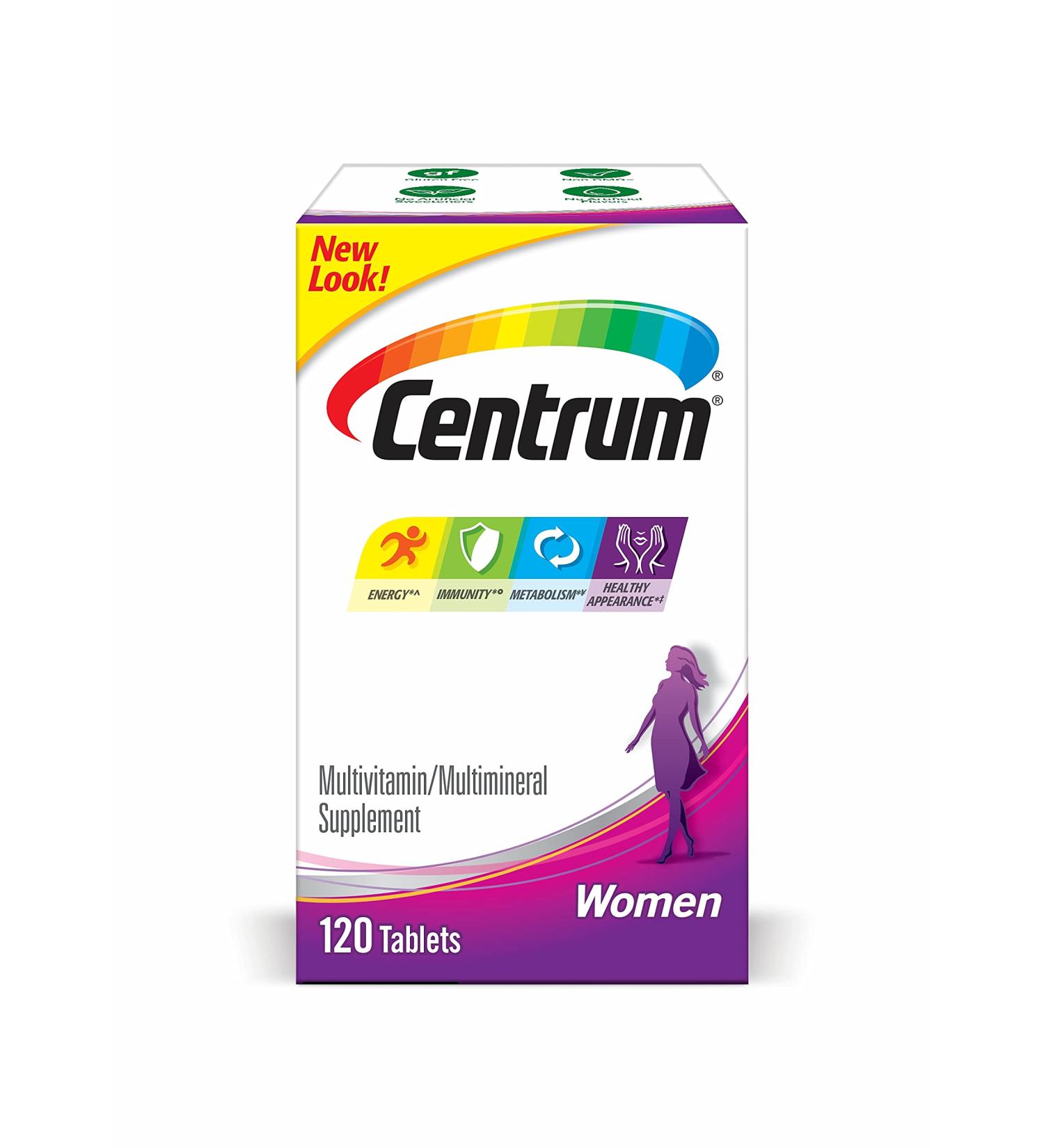 Centrum Women's Multivitamin with Iron, Vitamin D3, B & E Vitamins - 120 Count, Gluten Free & Non-GMO - Pack of 1 - Buy Online on GoSupps.com