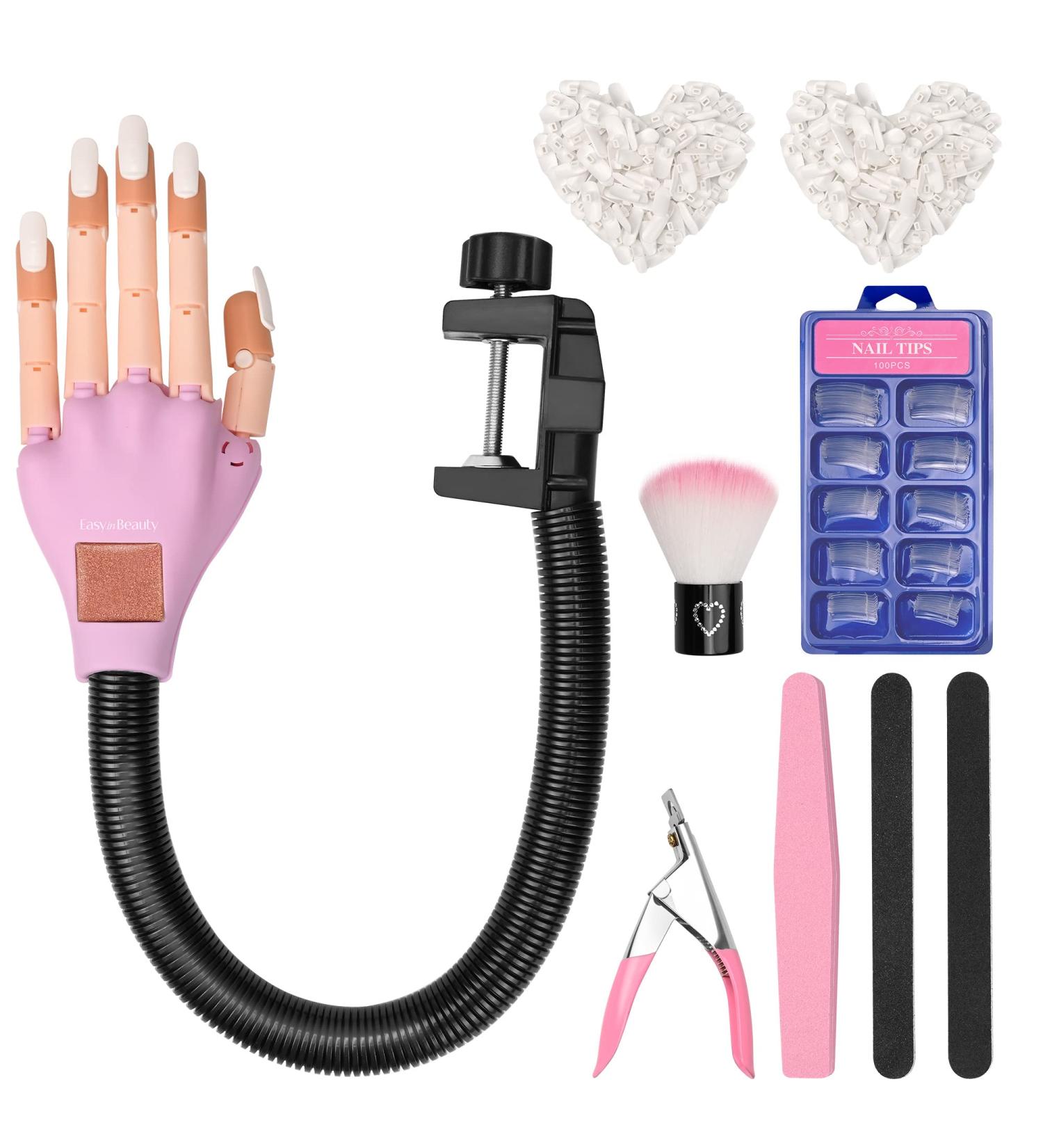 Flexible Practice Hand for Acrylic Nails + 300PCS Nail Tips & Tools - Nail Technician Training Kit - Buy Online on GoSupps.com