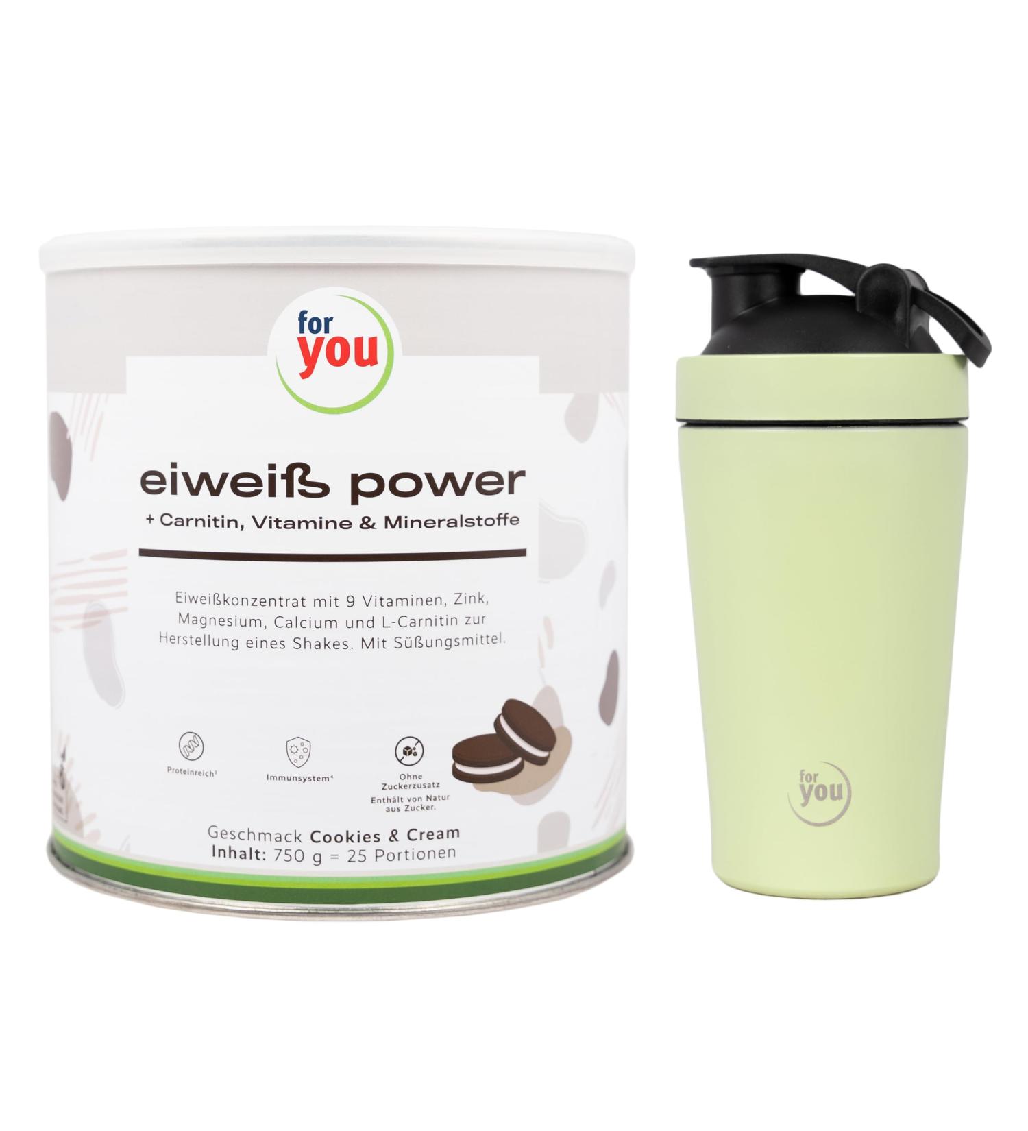 Power Protein by Dr. Strunz | Free Mint Shaker | Creamy Multi-Component Blend: Egg Whites Whey Soy Milk Chicken Egg Protein & L-Carnitine | CS 156 Cookies & Cream - Buy Online on GoSupps.com