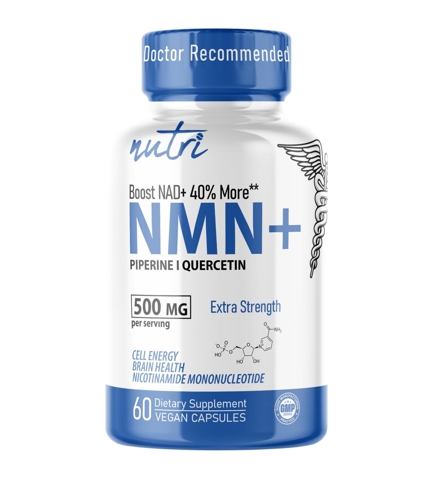 NMN Supplement 500mg NAD Supplement - Nutri Ultra High Absorption Stabilized NMN Nicotinamide Mononucleotide 40% More NAD+ with Quercetin Phytosome & Black Pepper - mnm supplement (60 Capsules) - Buy Online on GoSupps.com
