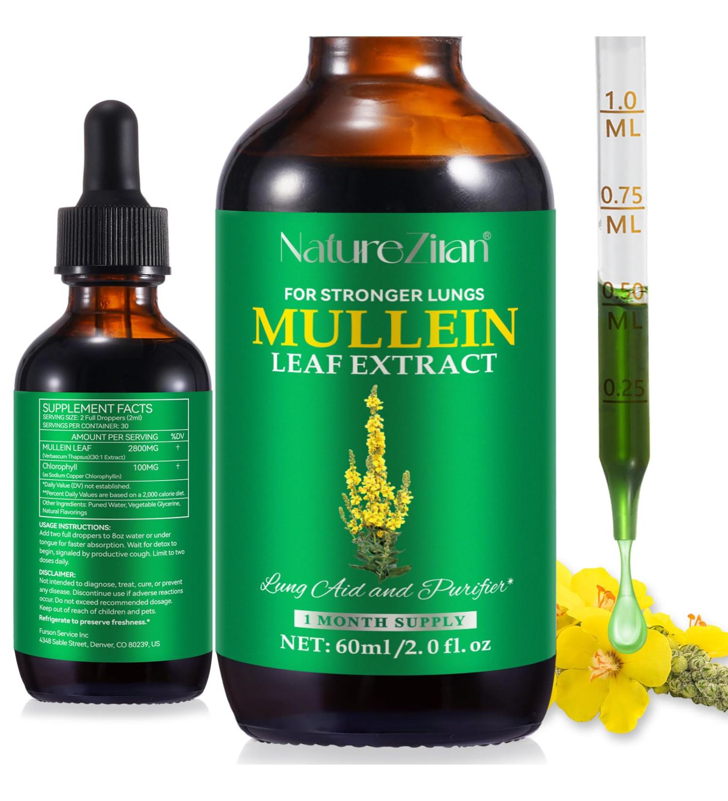 Mullein Drops for Lungs - Lung Detox & Cleanse | Mullein Leaf Extract - 2 fl oz - Buy Online on GoSupps.com
