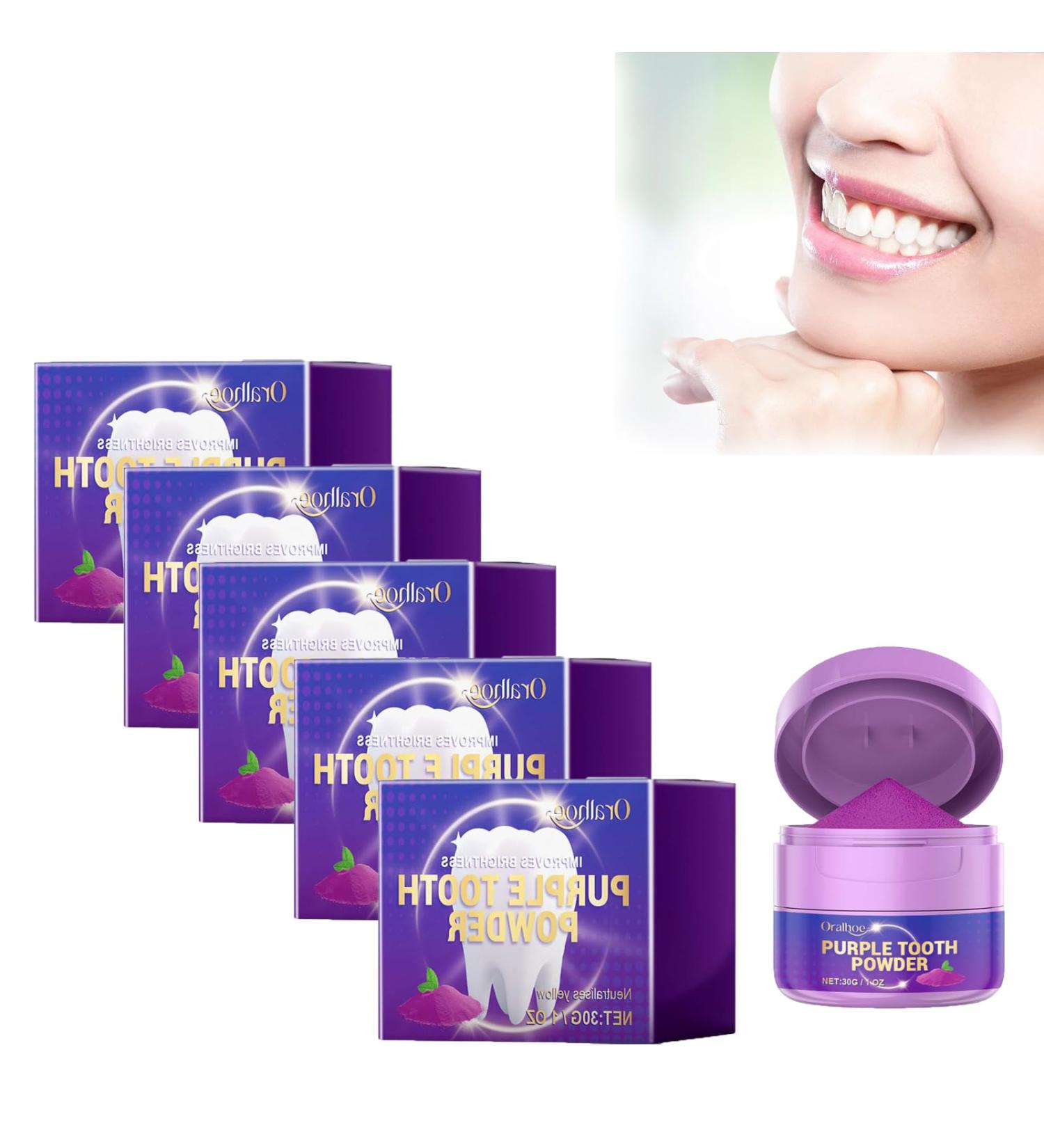 Deodorizing Teeth Whitening Powder Purple Toothpaste Powder Natural Teeth Whitening Toner Effectively Whitens Teeth and Removes Bad Breath (5PCS) - Buy Online on GoSupps.com