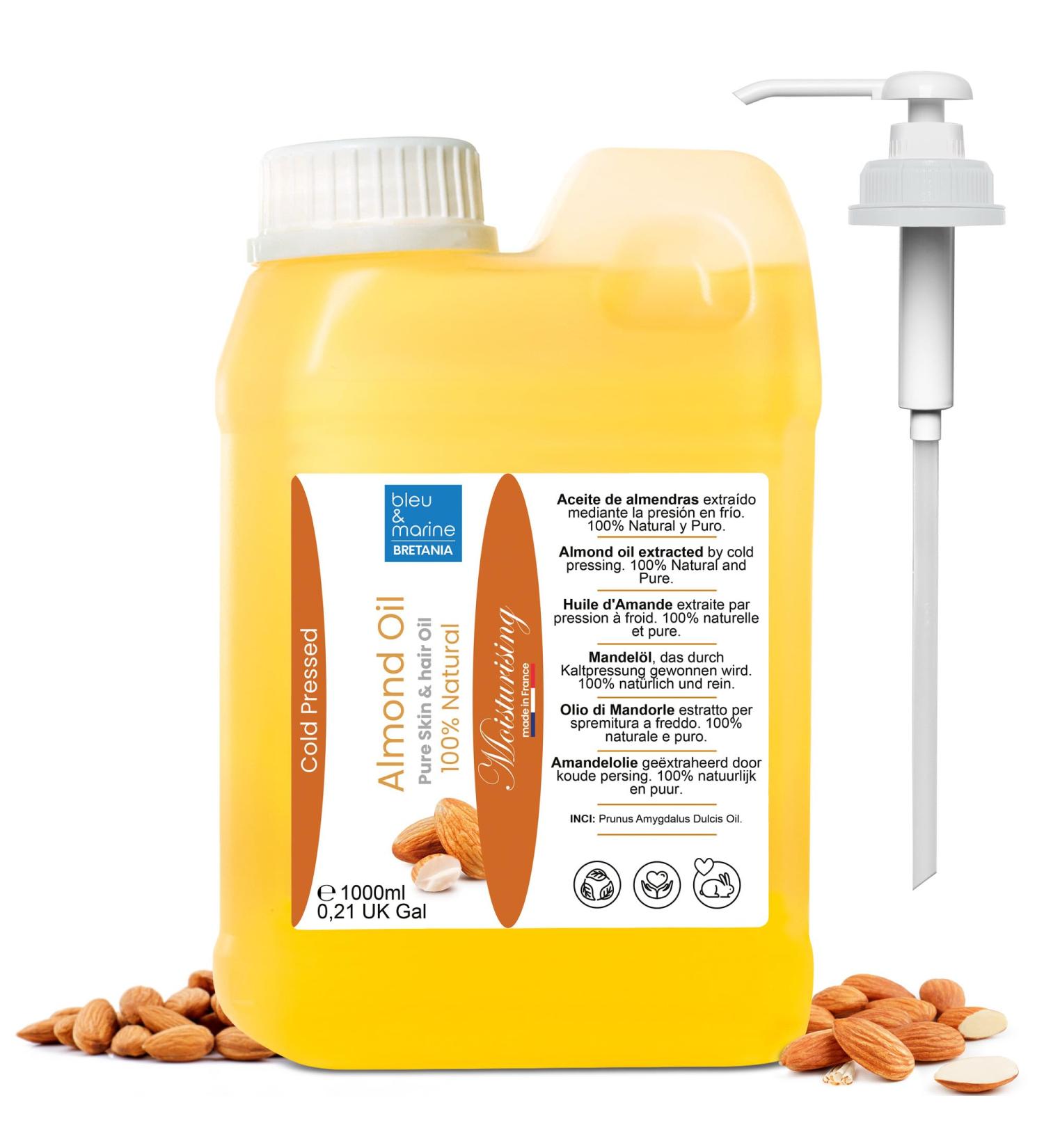 100% Natural Cold-Pressed Almond Oil 1000ml | Anti-Stretch & Infant Care Massage Oil | Moisturizing Hair Mask | Essential Oils for Pregnancy - Buy Online on GoSupps.com